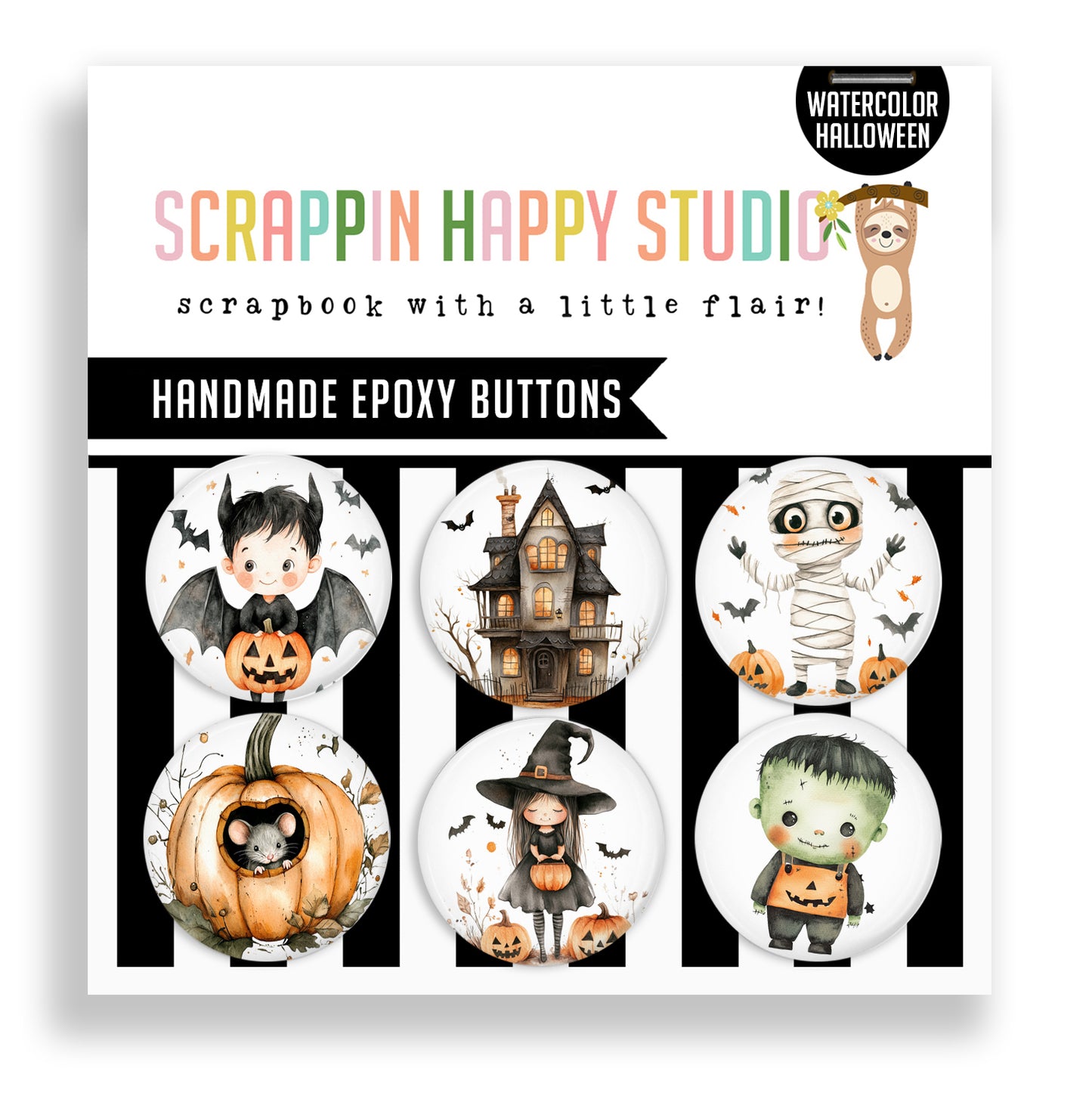 Watercolor Halloween Flair Buttons