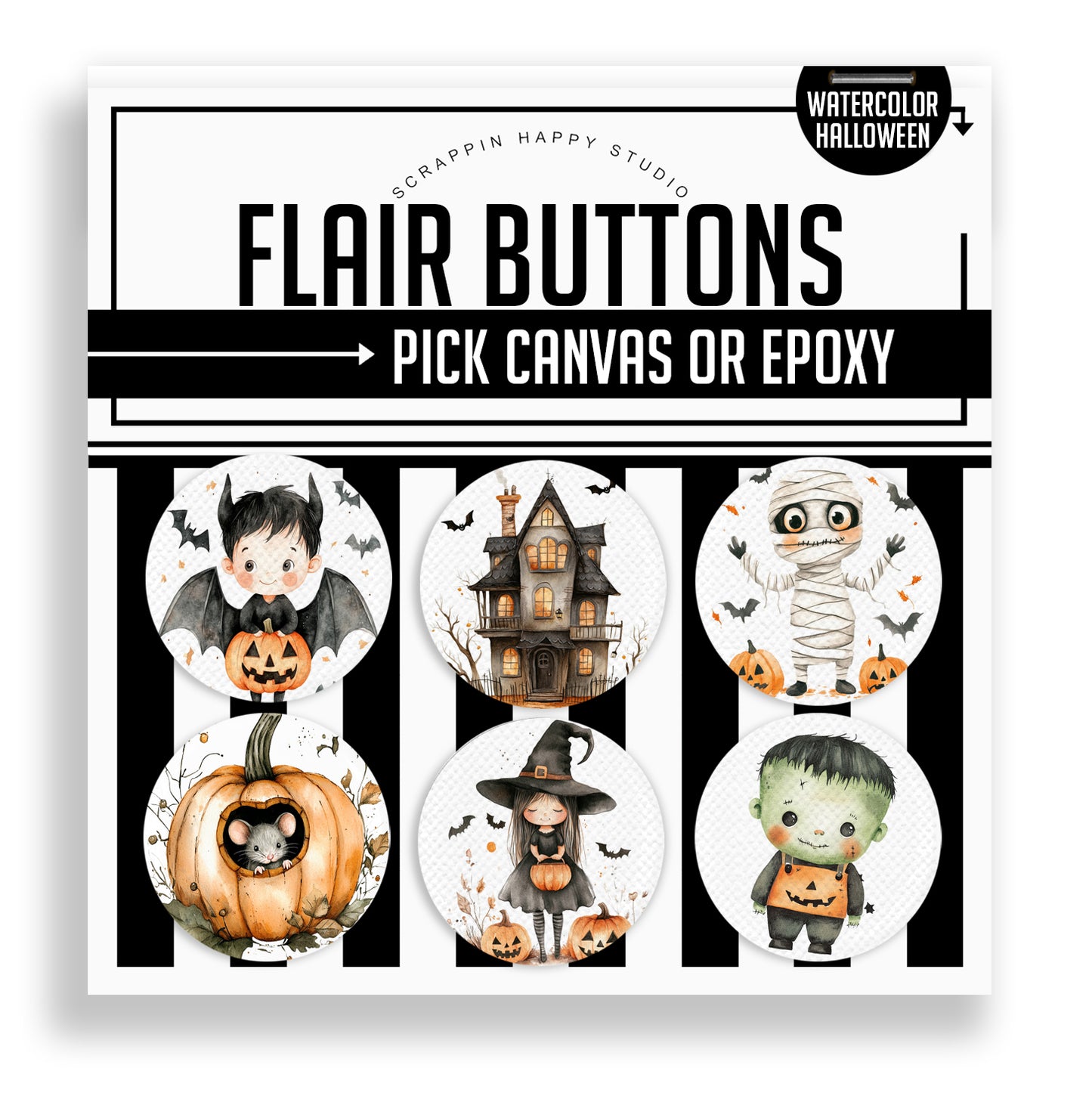 Watercolor Halloween Flair Buttons