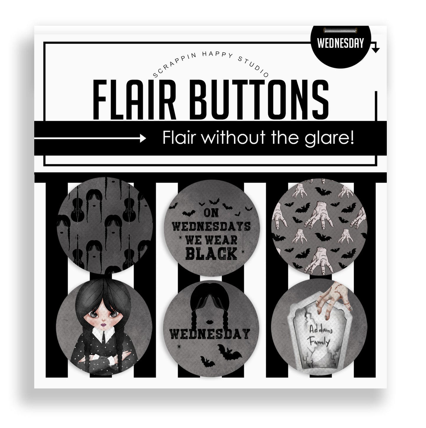 Wednesday Canvas Flair Buttons