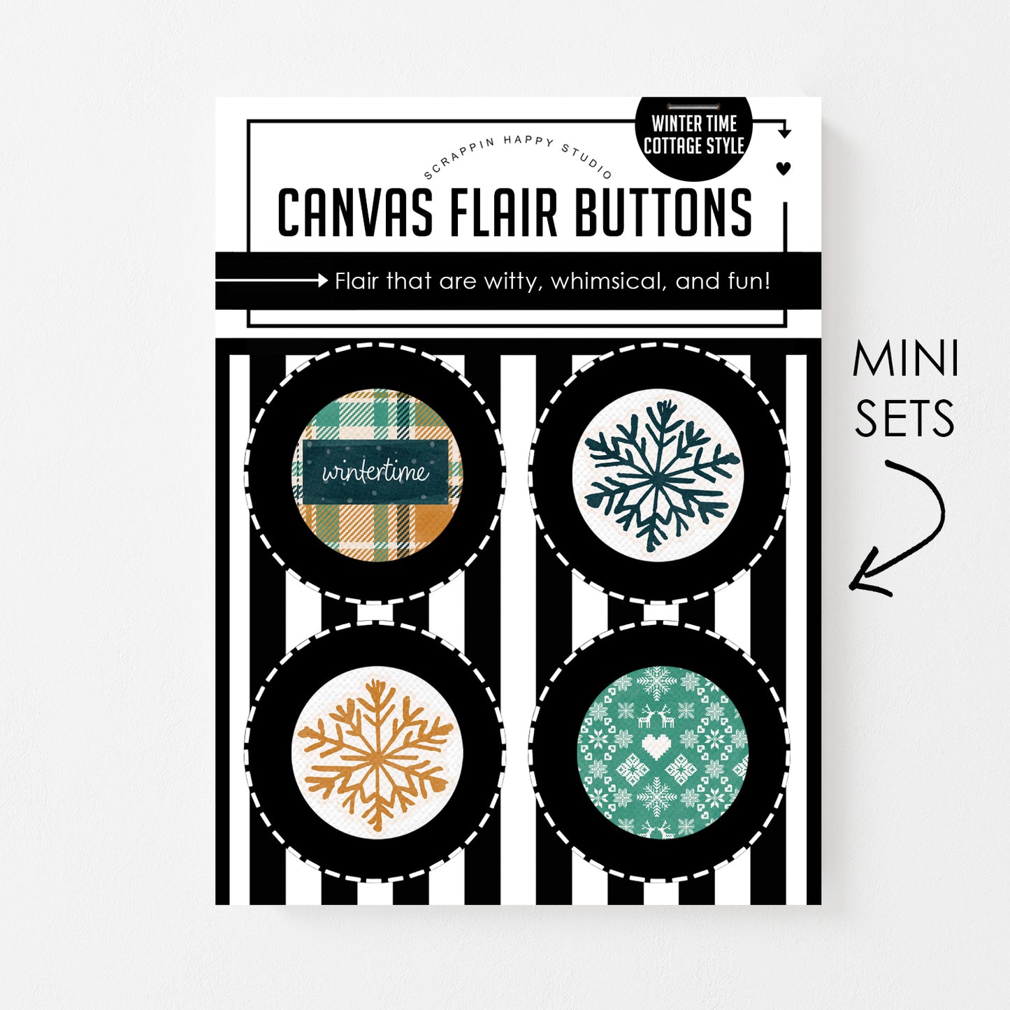 Winter Time Cottage Canvas Flair Buttons
