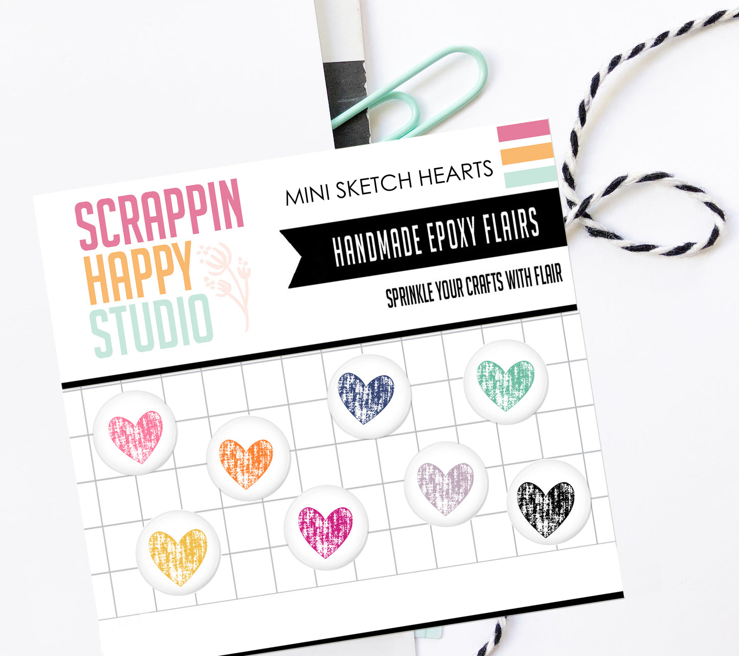 Mini Sketch Hearts Epoxy Flair