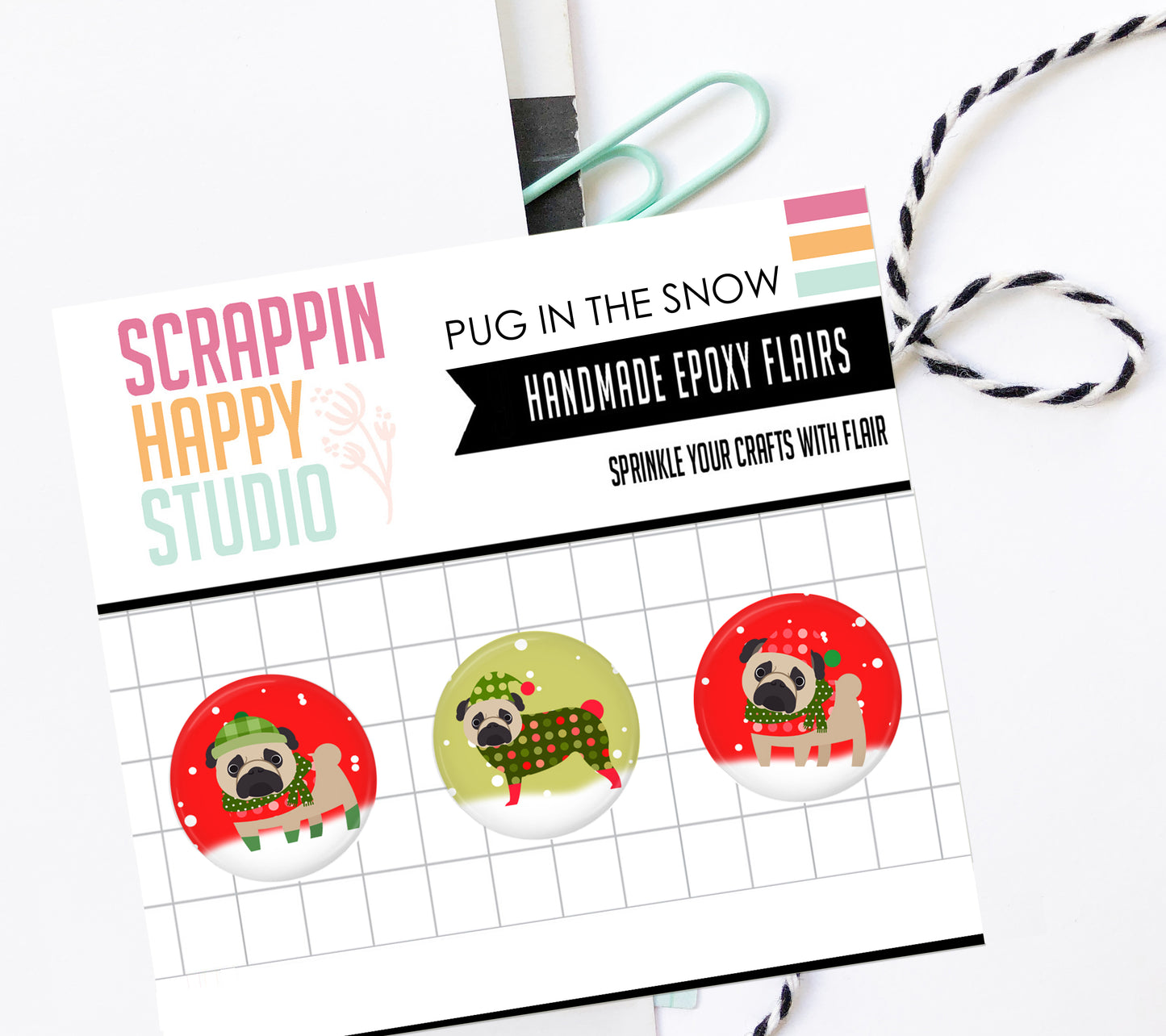 Pug In The Snow Epoxy Flair