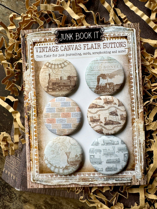 Vintage Train Station Canvas Flair Buttons