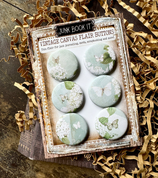 Vintage White Hydrangeas Canvas Flair Buttons