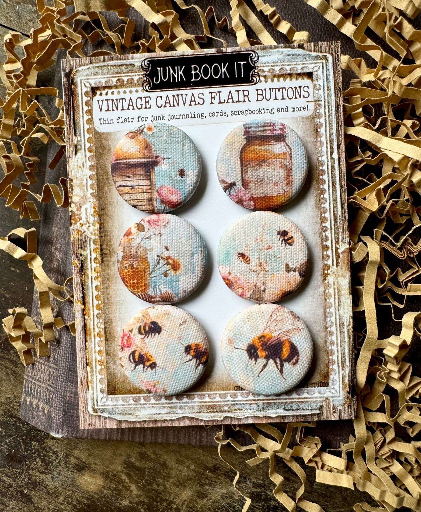 Vintage Honey Bees Canvas Flair Buttons