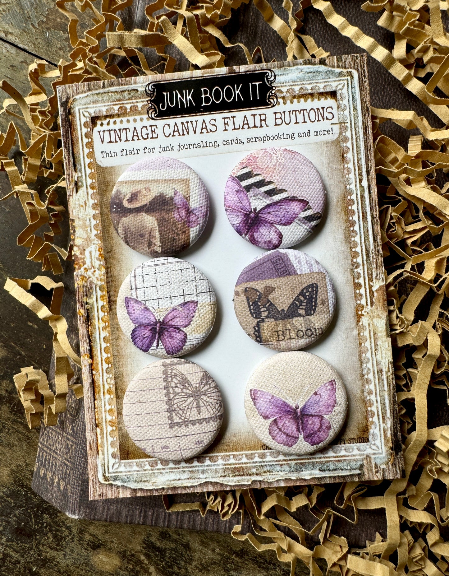 Vintage Shabby Butterflies Canvas Flair Buttons