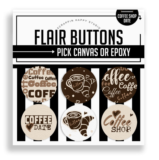 Coffee Shop Date Flair Buttons