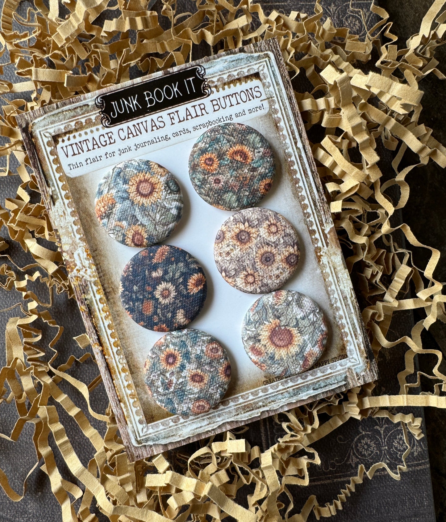 Vintage Rustic Sunflowers Canvas Flair Buttons