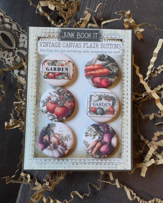 Vintage Veggie Garden Canvas Flair Buttons