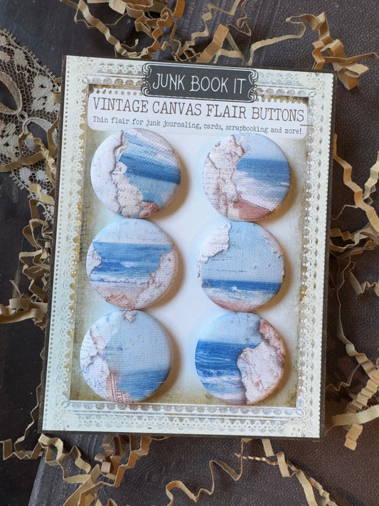 Vintage Tattered Beach Canvas Flair Buttons