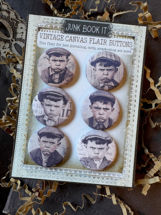 Vintage Grumpy Boy Buttons Canvas Flair Buttons