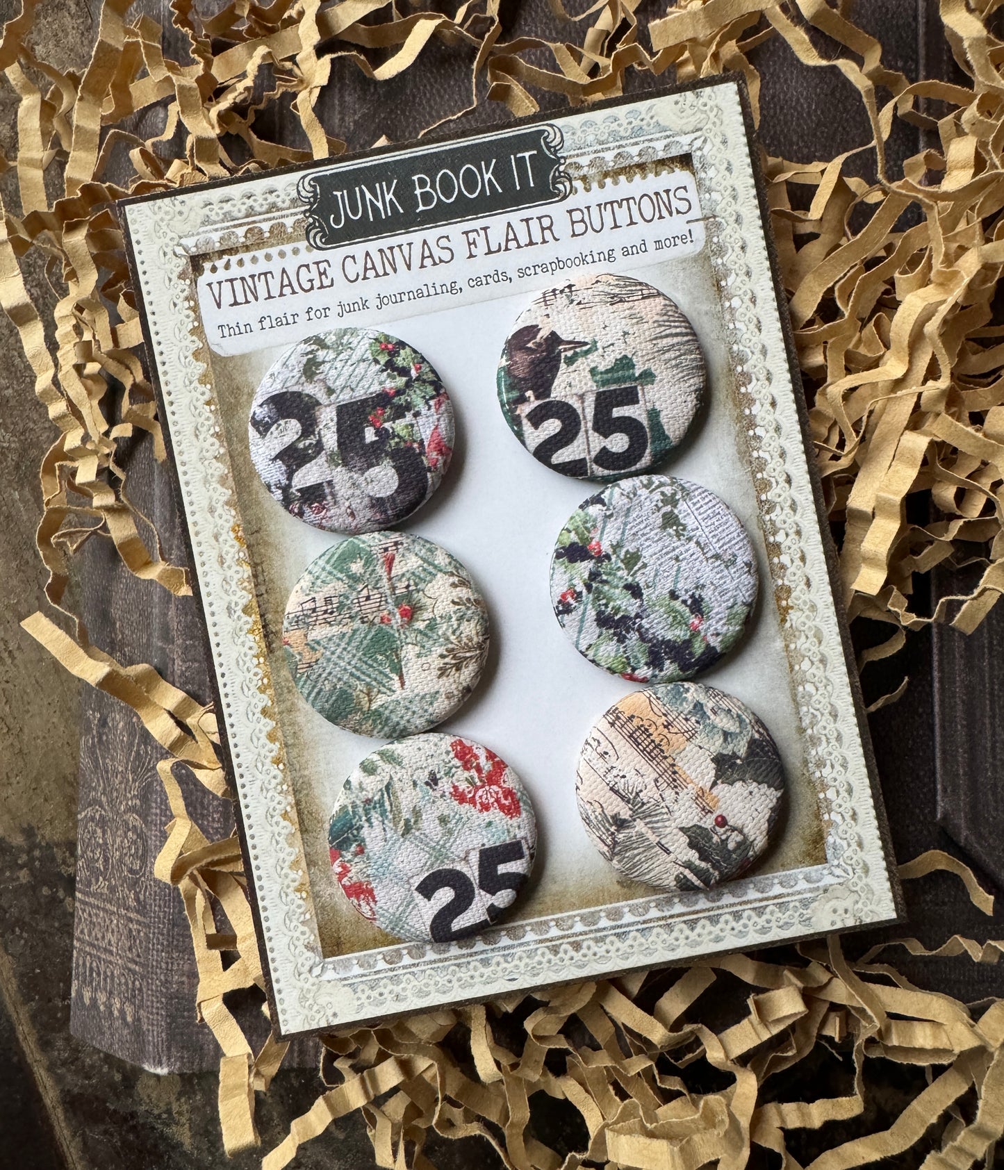 Vintage Tattered Christmas Flair Buttons