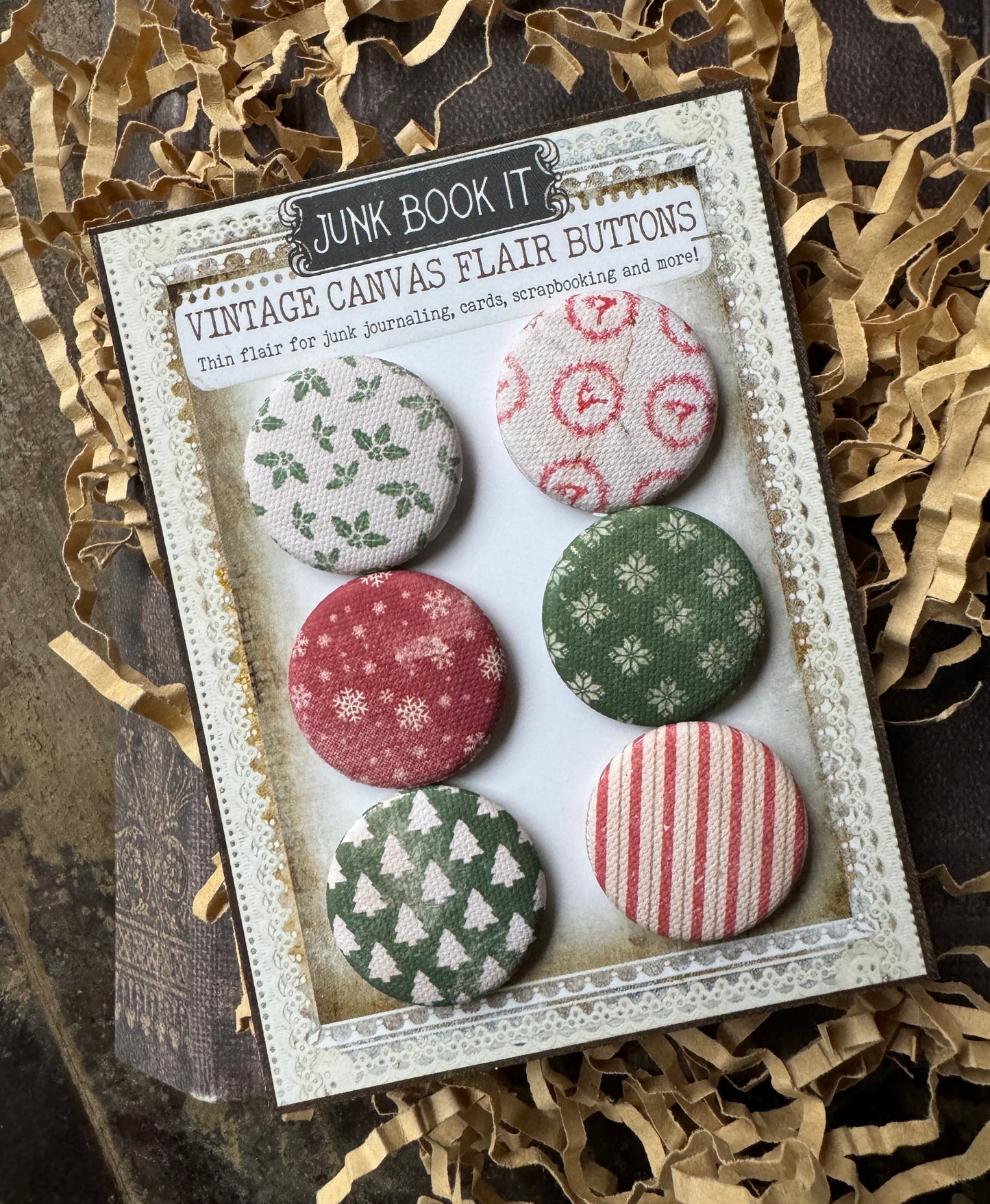 Vintage Christmas Patterns Flair Buttons