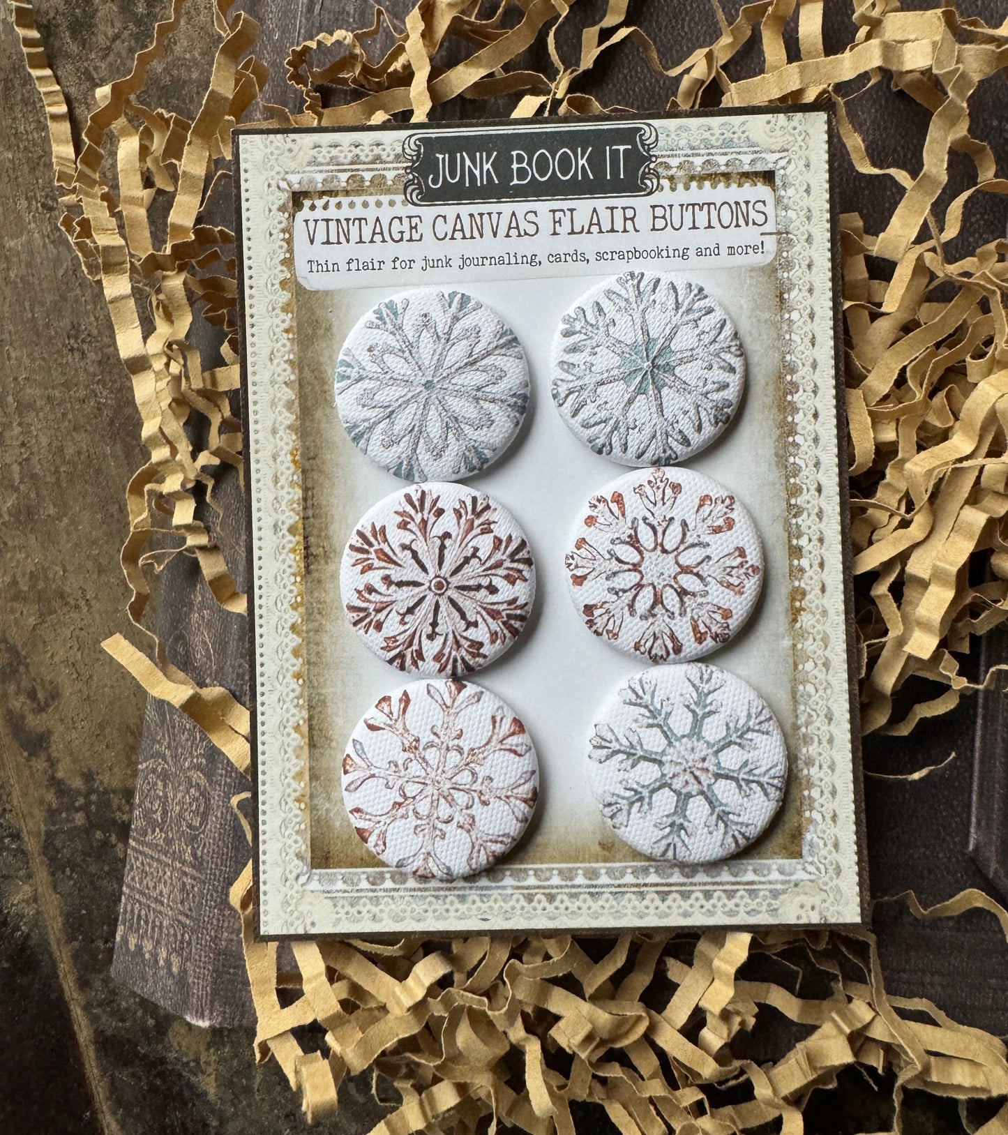 Vintage Painted Snowflakes Flair Buttons