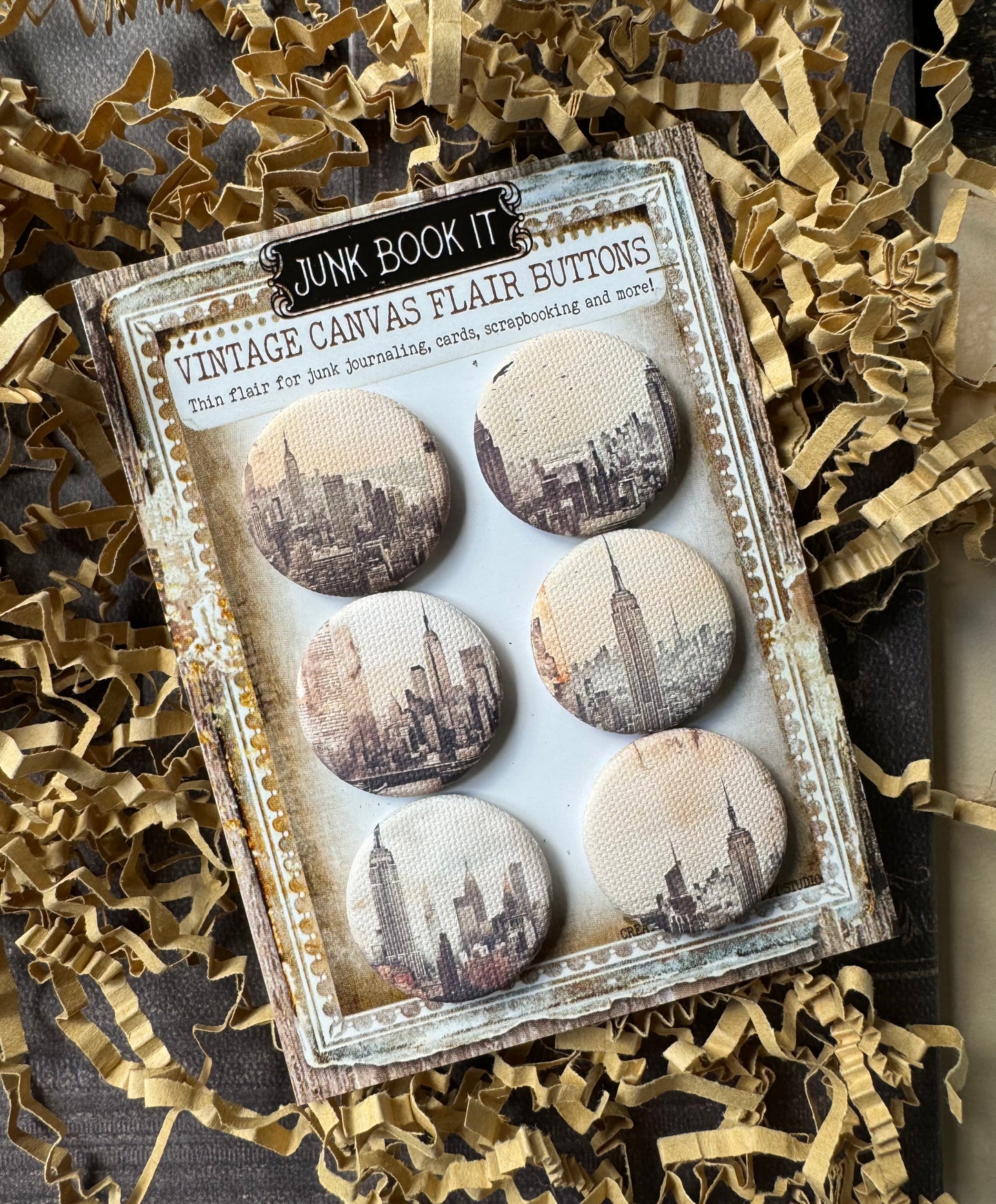 Vintage New York Skyline Canvas Flair Buttons