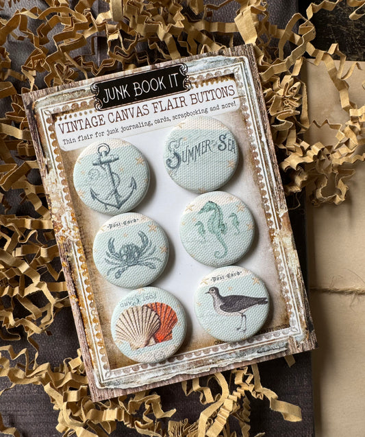 Vintage Summer Coastal Canvas Flair Buttons