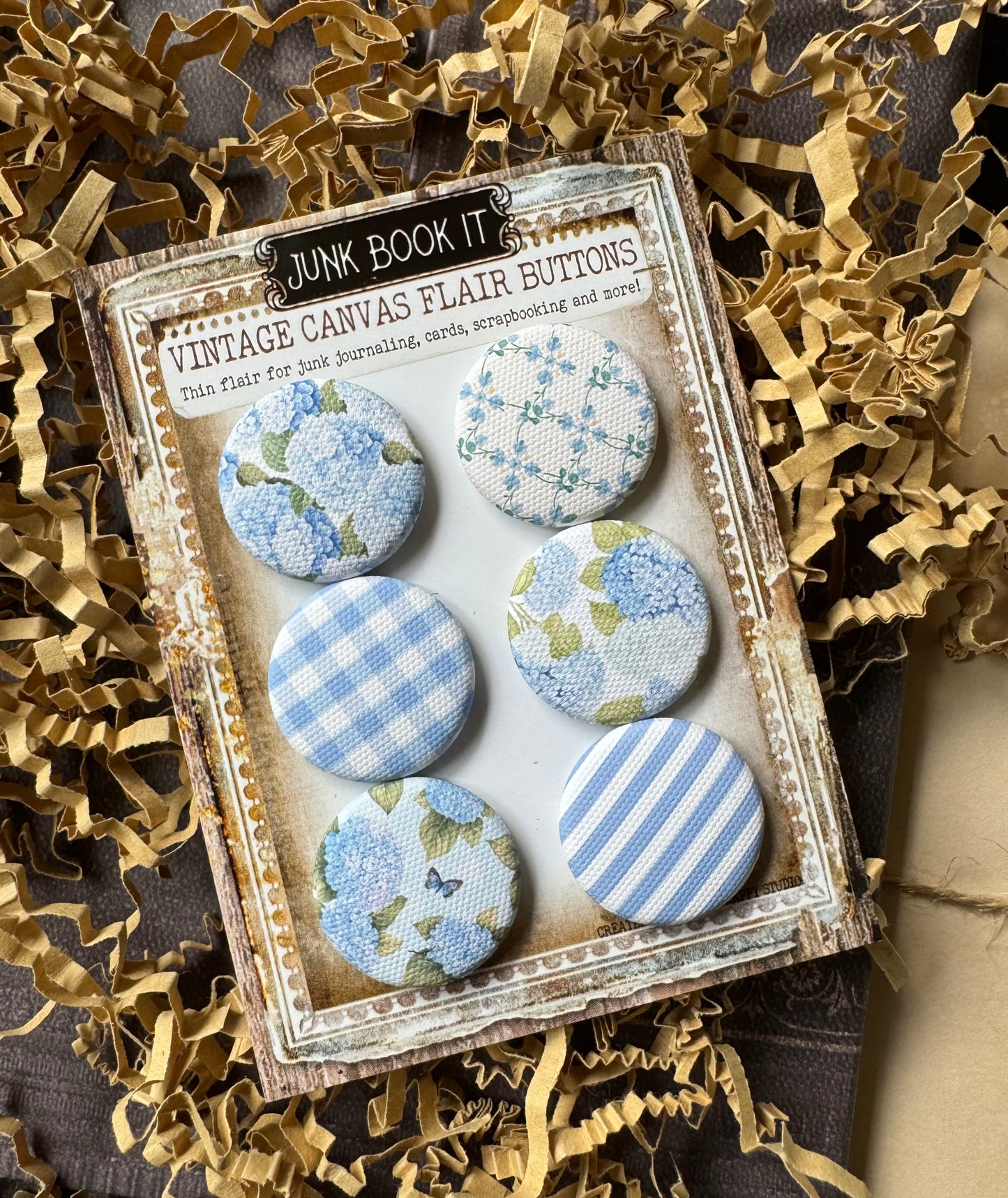 Vintage Blue Hydrangeas Canvas Flair Buttons