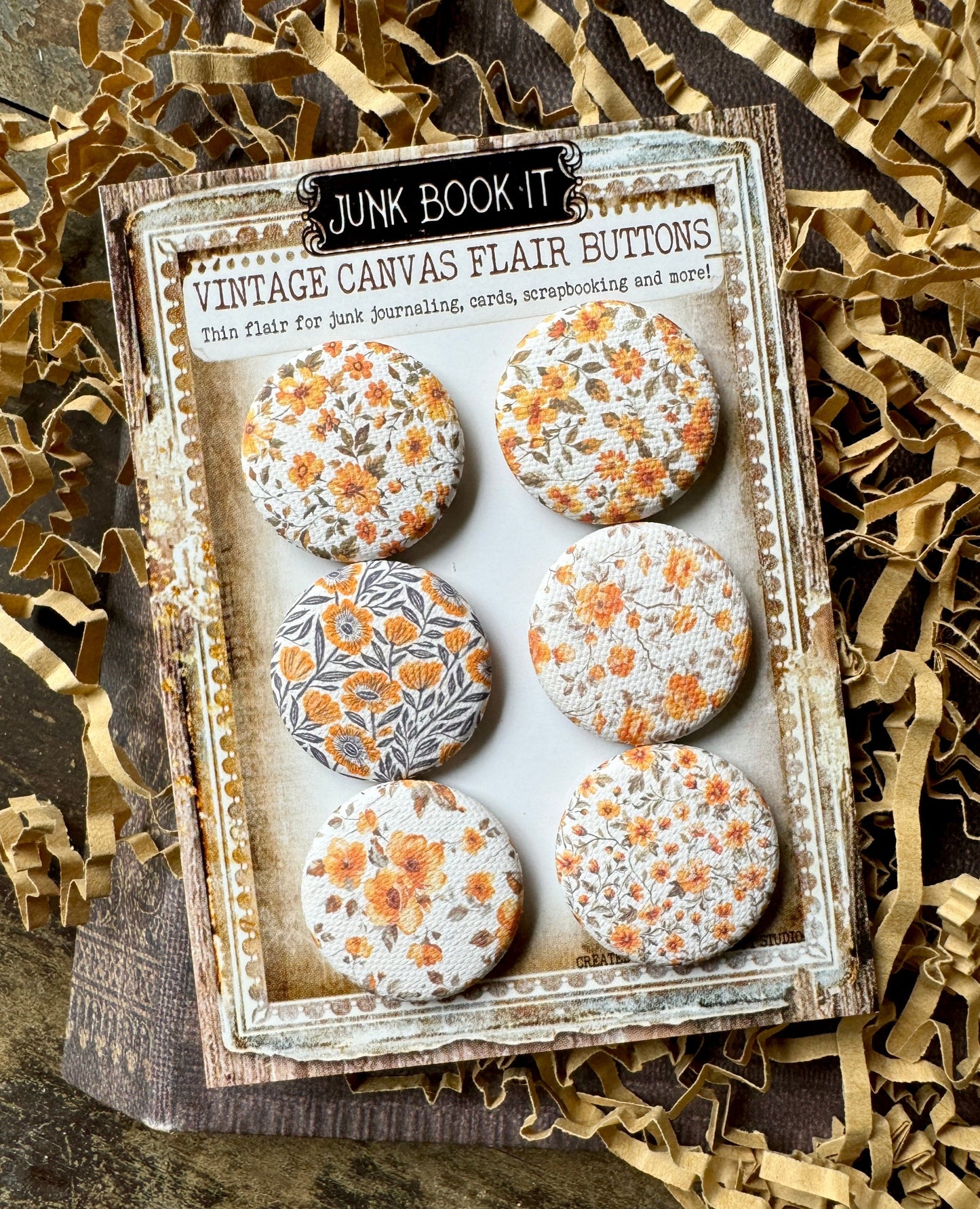 Orange florals Canvas Flair Buttons