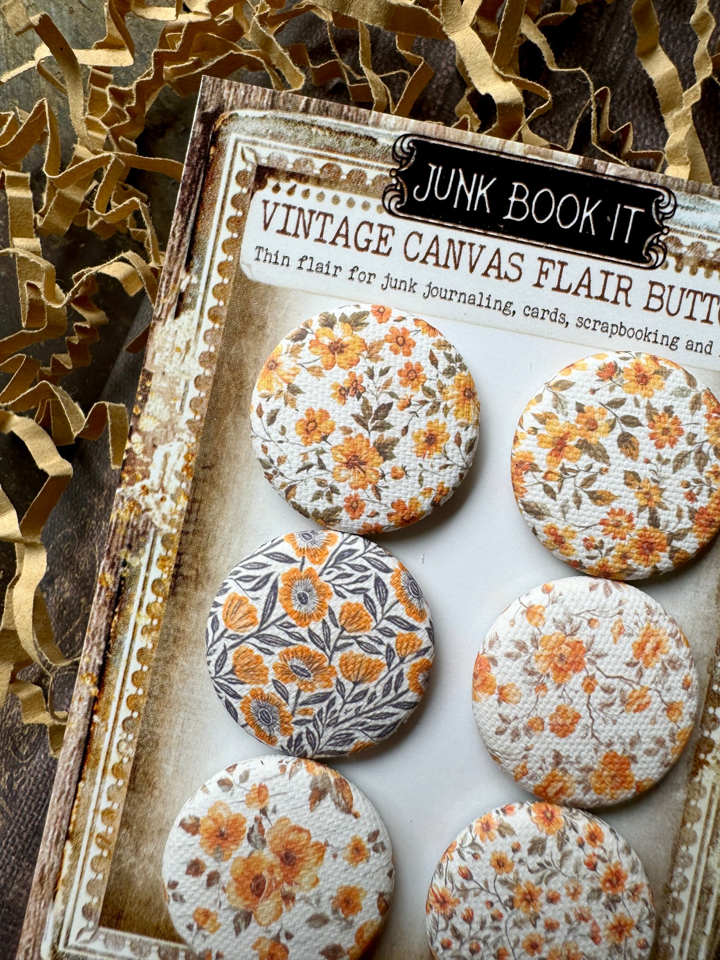 Orange florals Canvas Flair Buttons