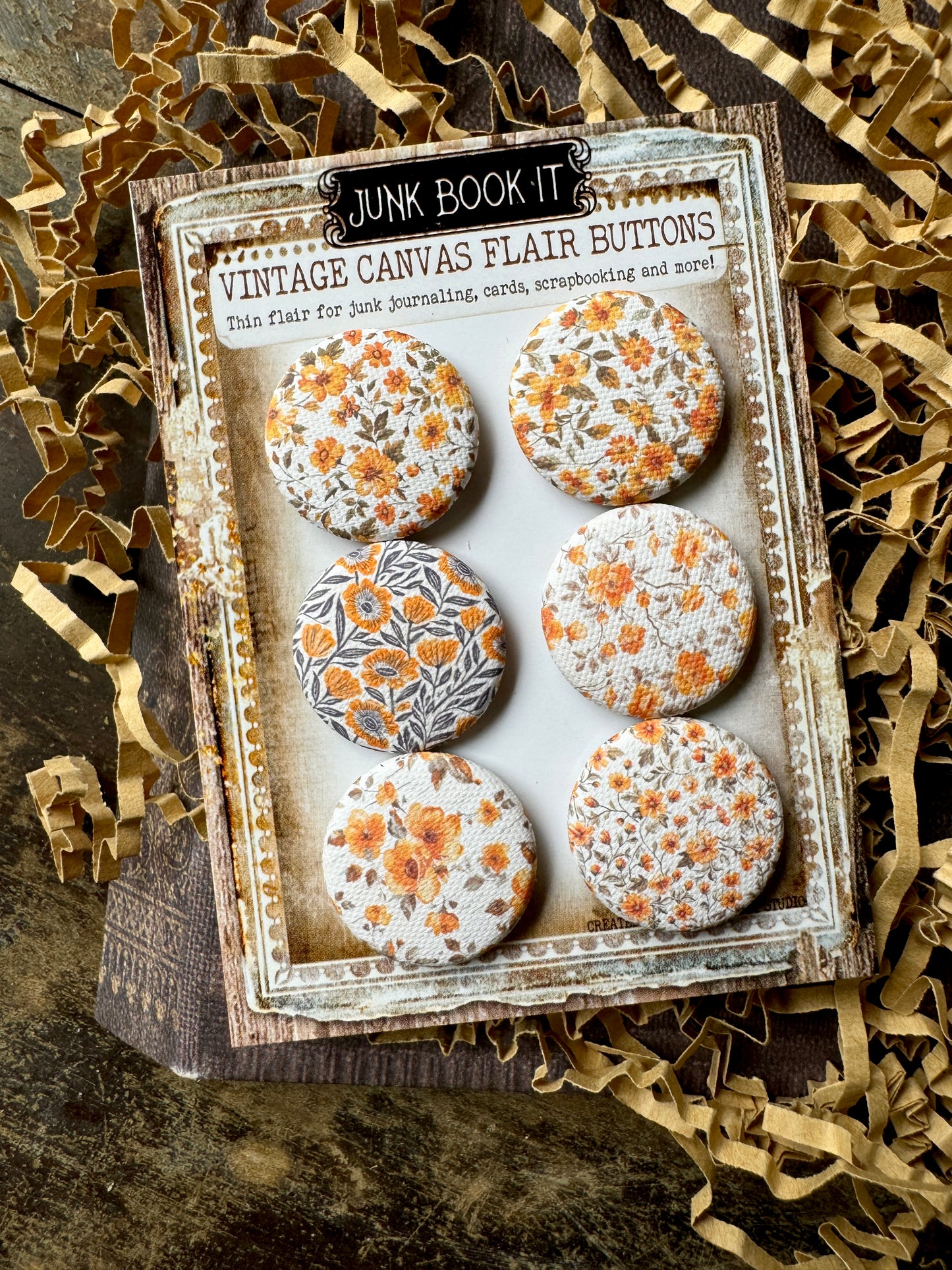 Orange florals Canvas Flair Buttons