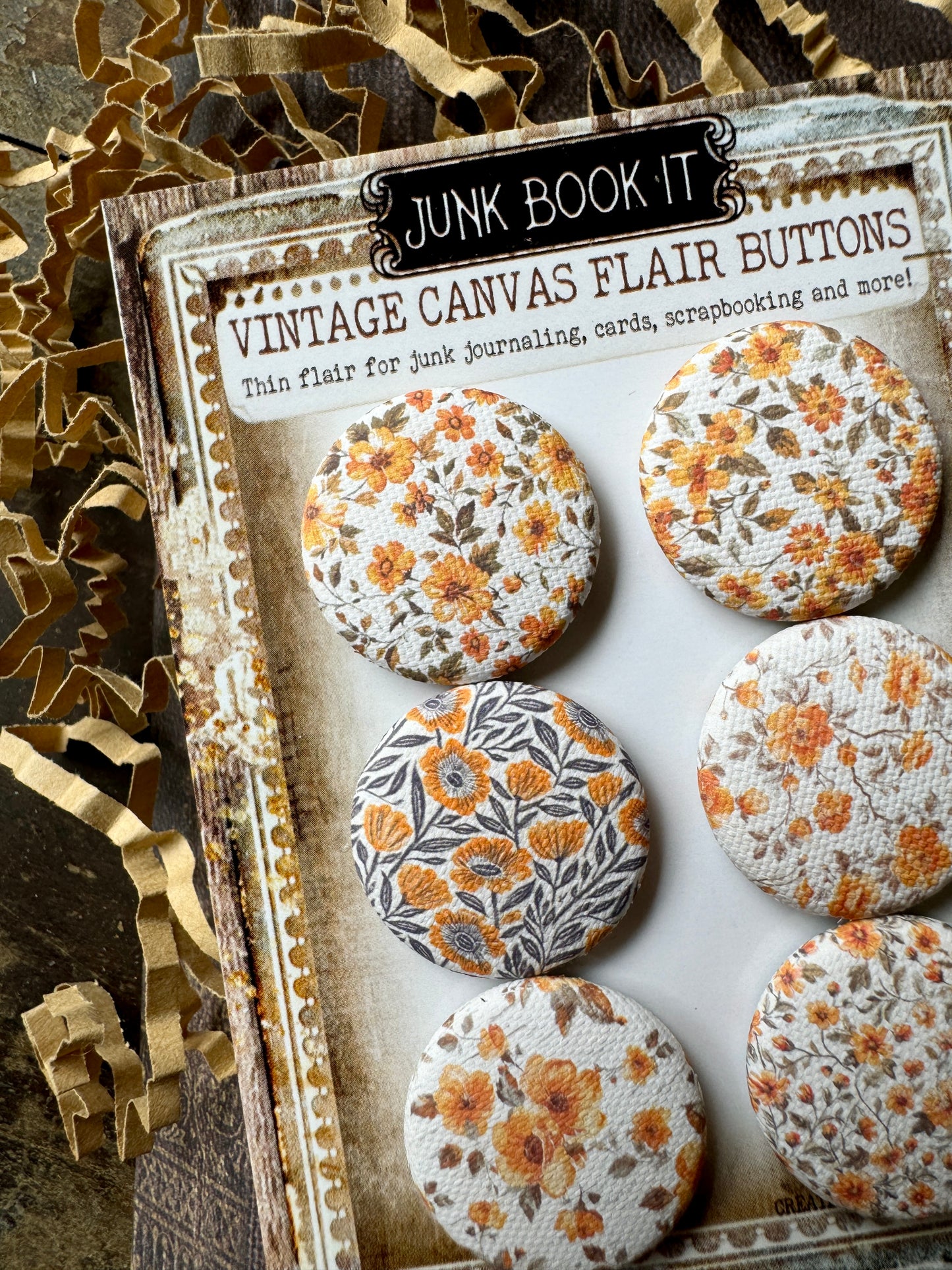 Orange florals Canvas Flair Buttons