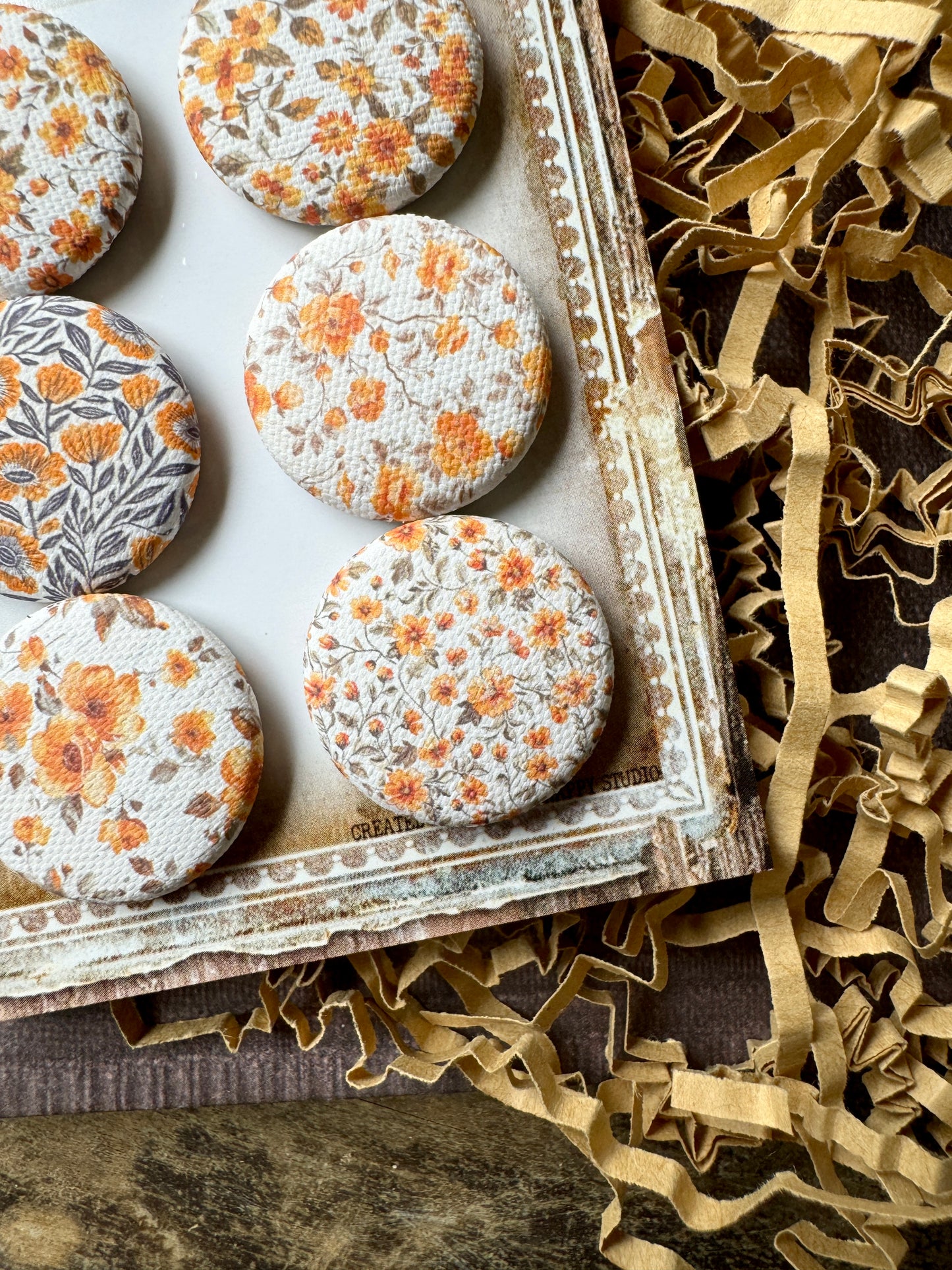 Orange florals Canvas Flair Buttons