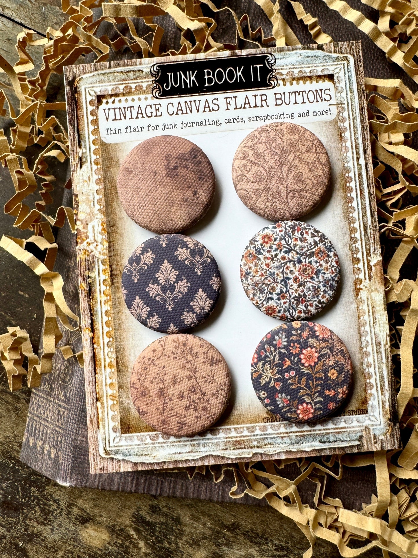 Warm Vintage Florals Canvas Flair Buttons