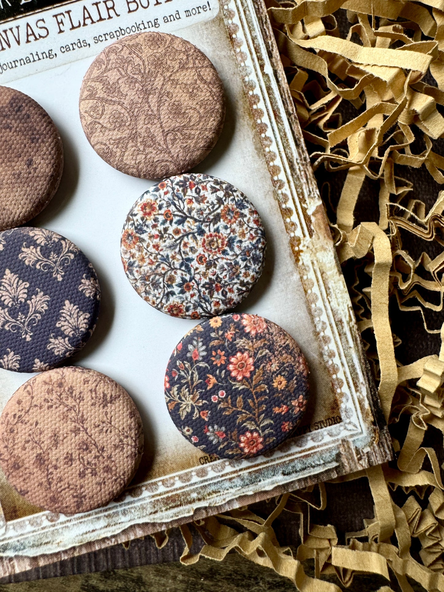 Warm Vintage Florals Canvas Flair Buttons