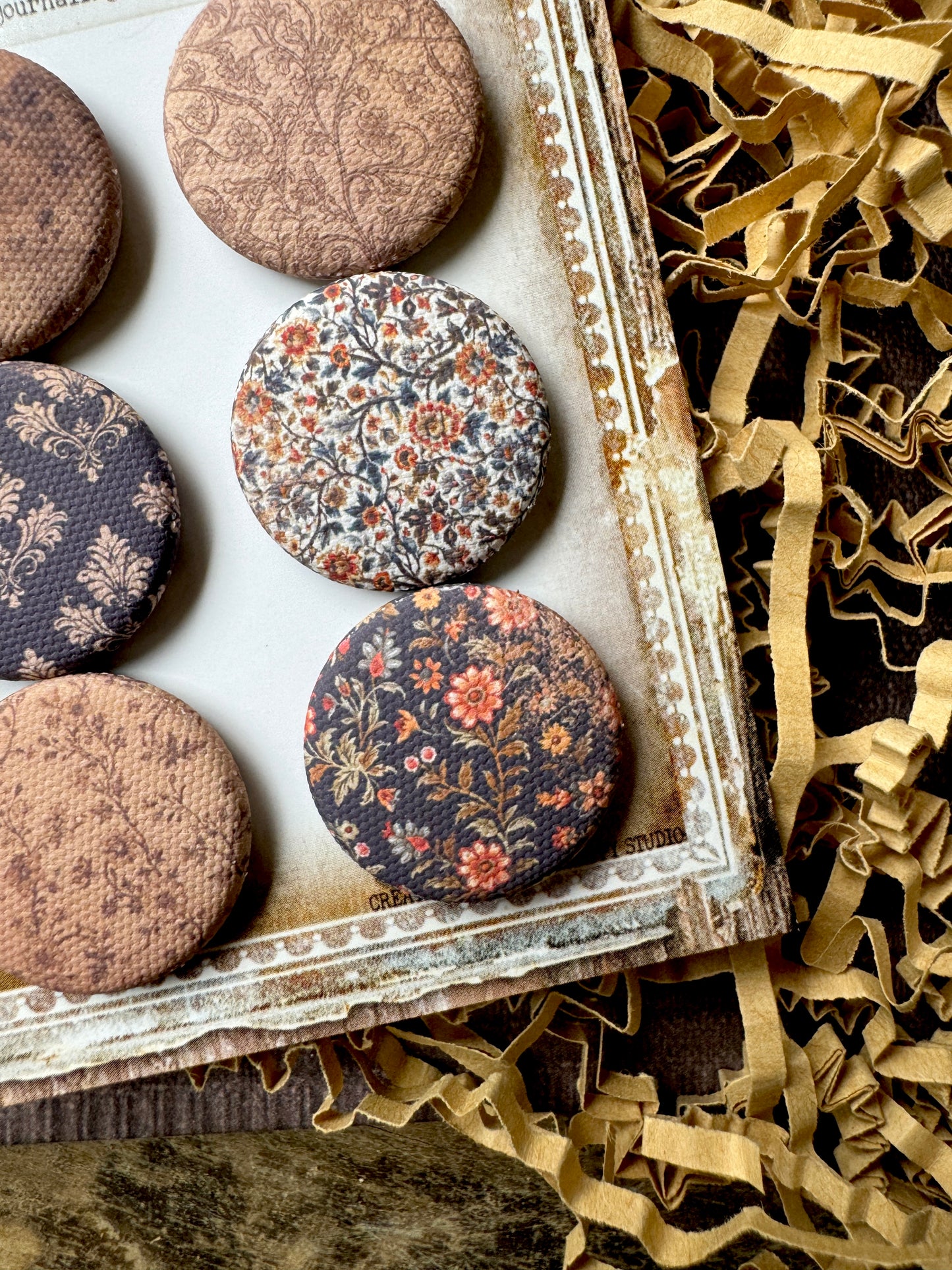 Warm Vintage Florals Canvas Flair Buttons