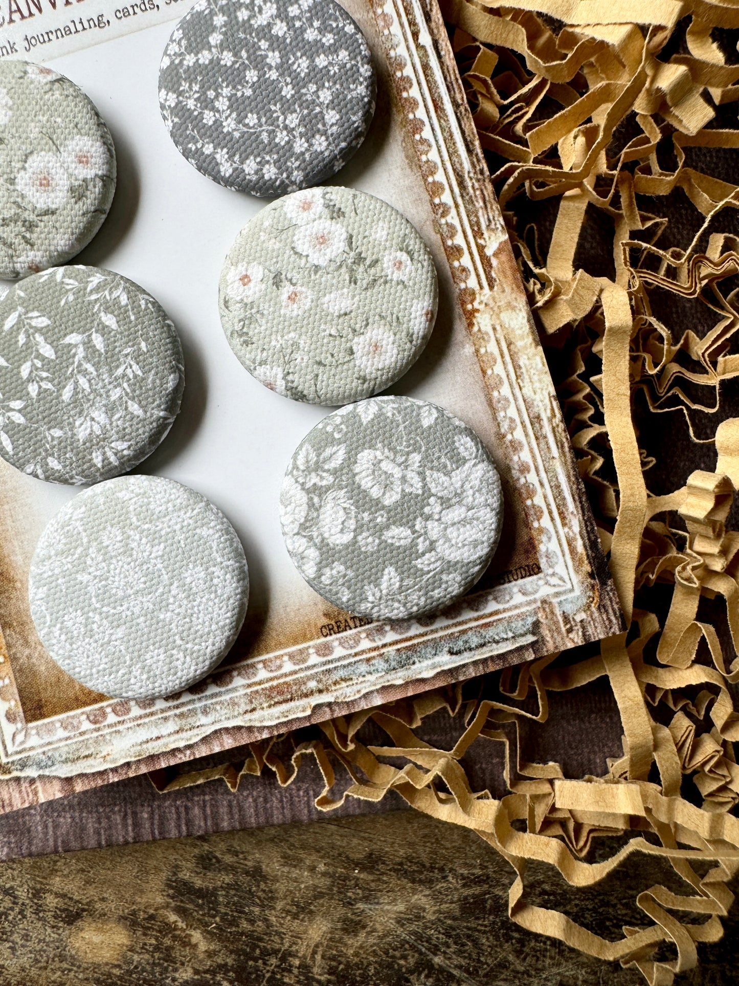 Sage Florals Canvas Flair Buttons