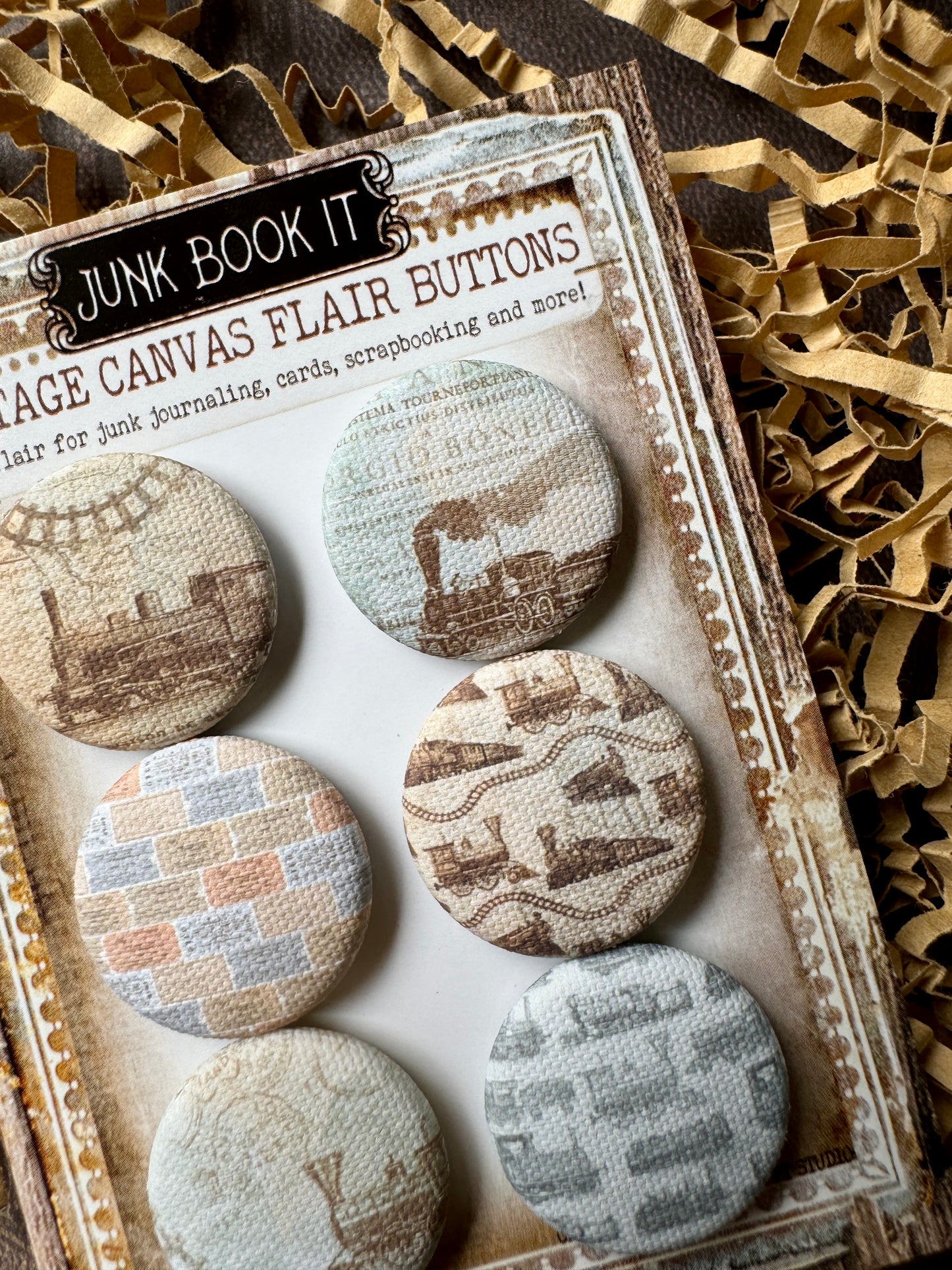 Vintage Train Station Canvas Flair Buttons