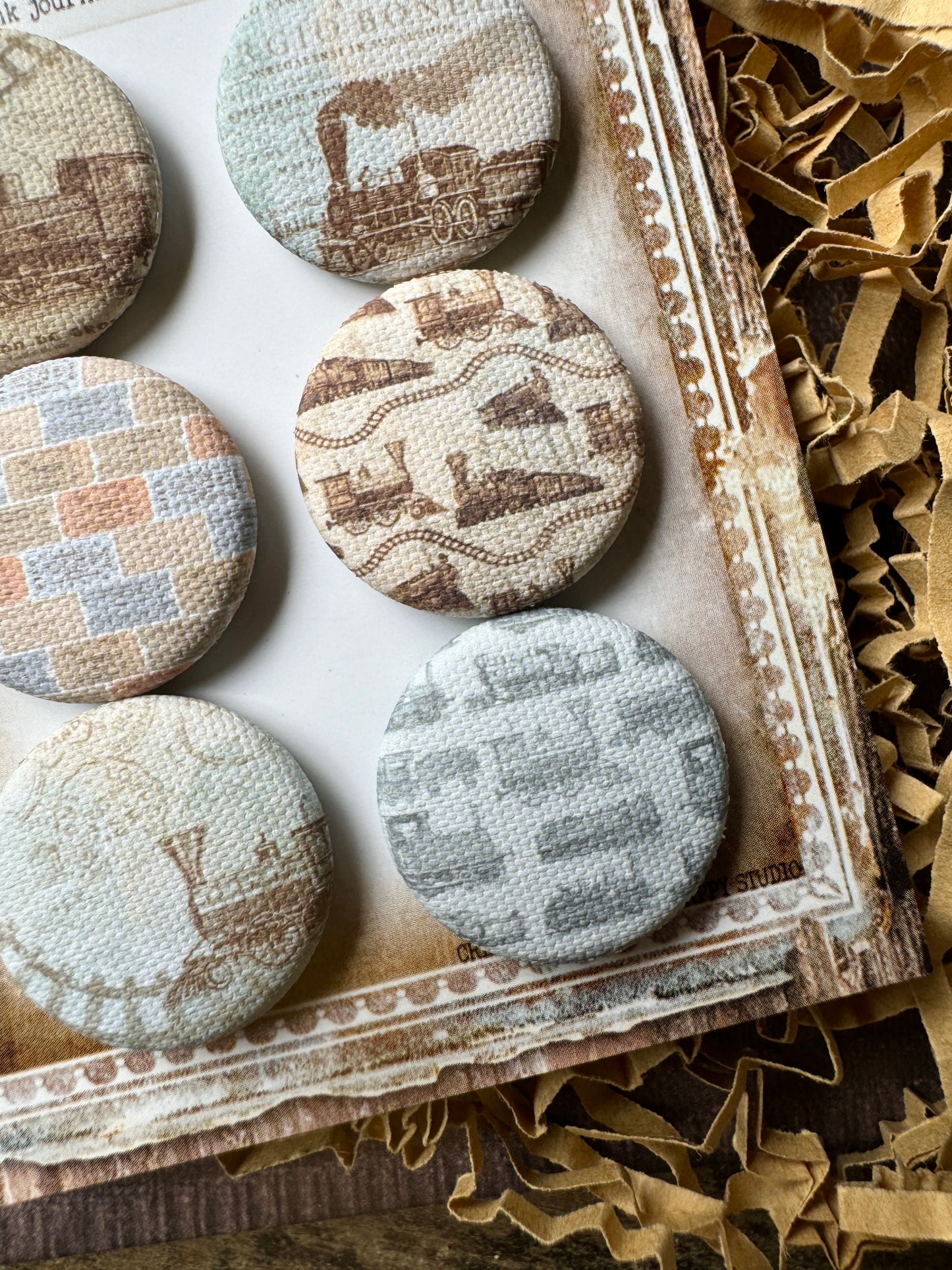 Vintage Train Station Canvas Flair Buttons