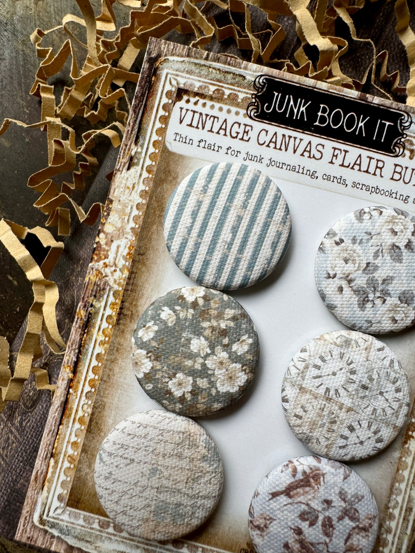 Vintage Morning Mist Canvas Flair Buttons