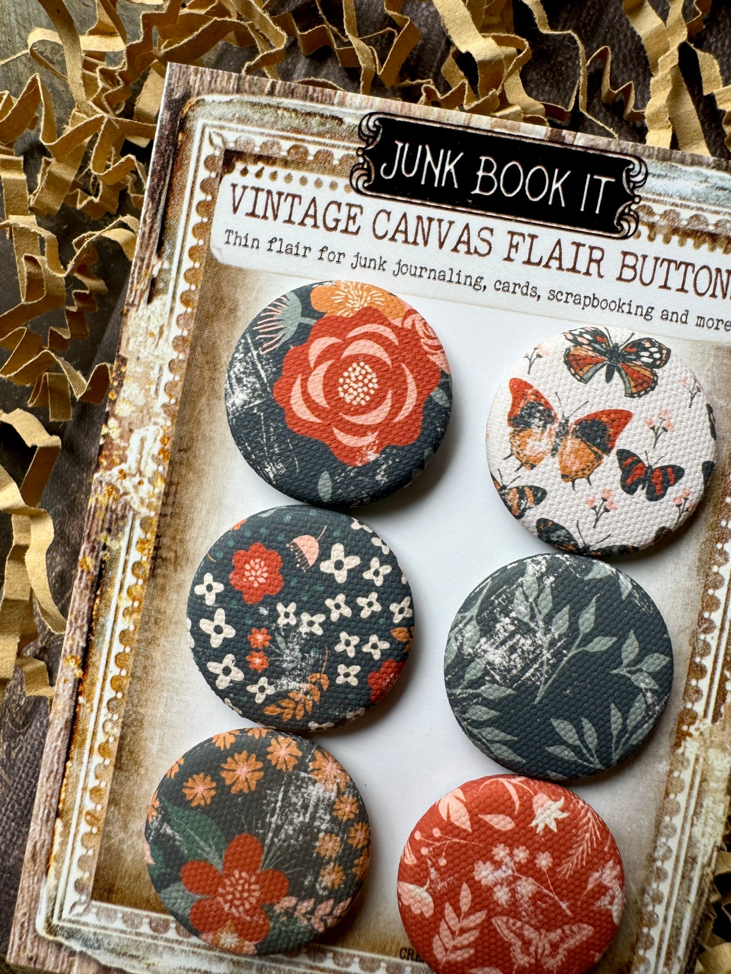 Vintage Fallish Florals Canvas Flair Buttons