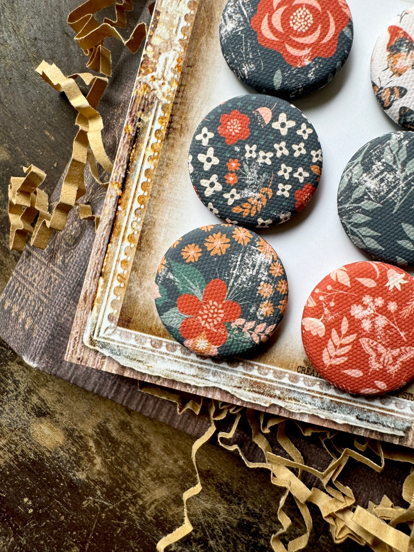 Vintage Fallish Florals Canvas Flair Buttons