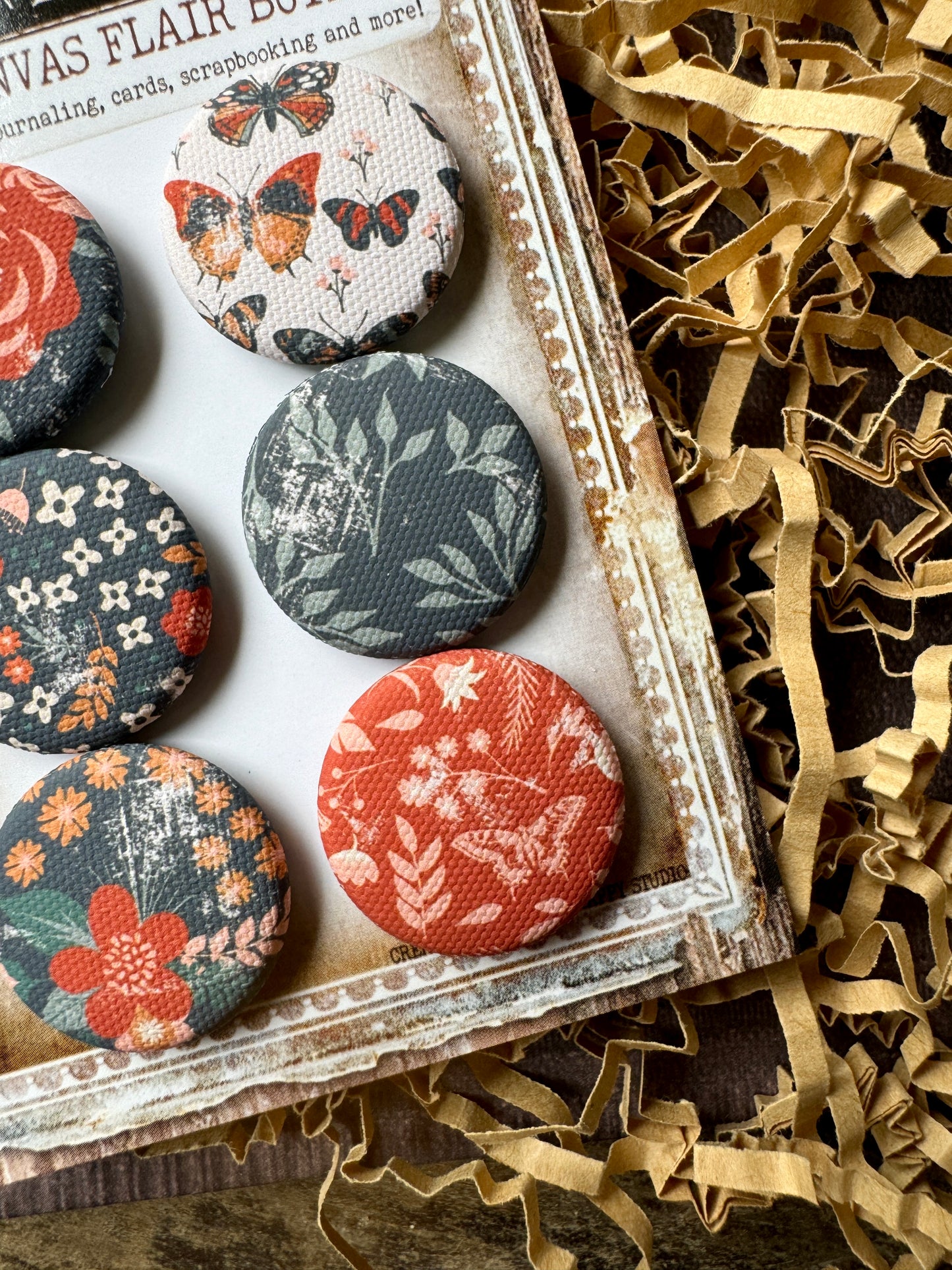 Vintage Fallish Florals Canvas Flair Buttons