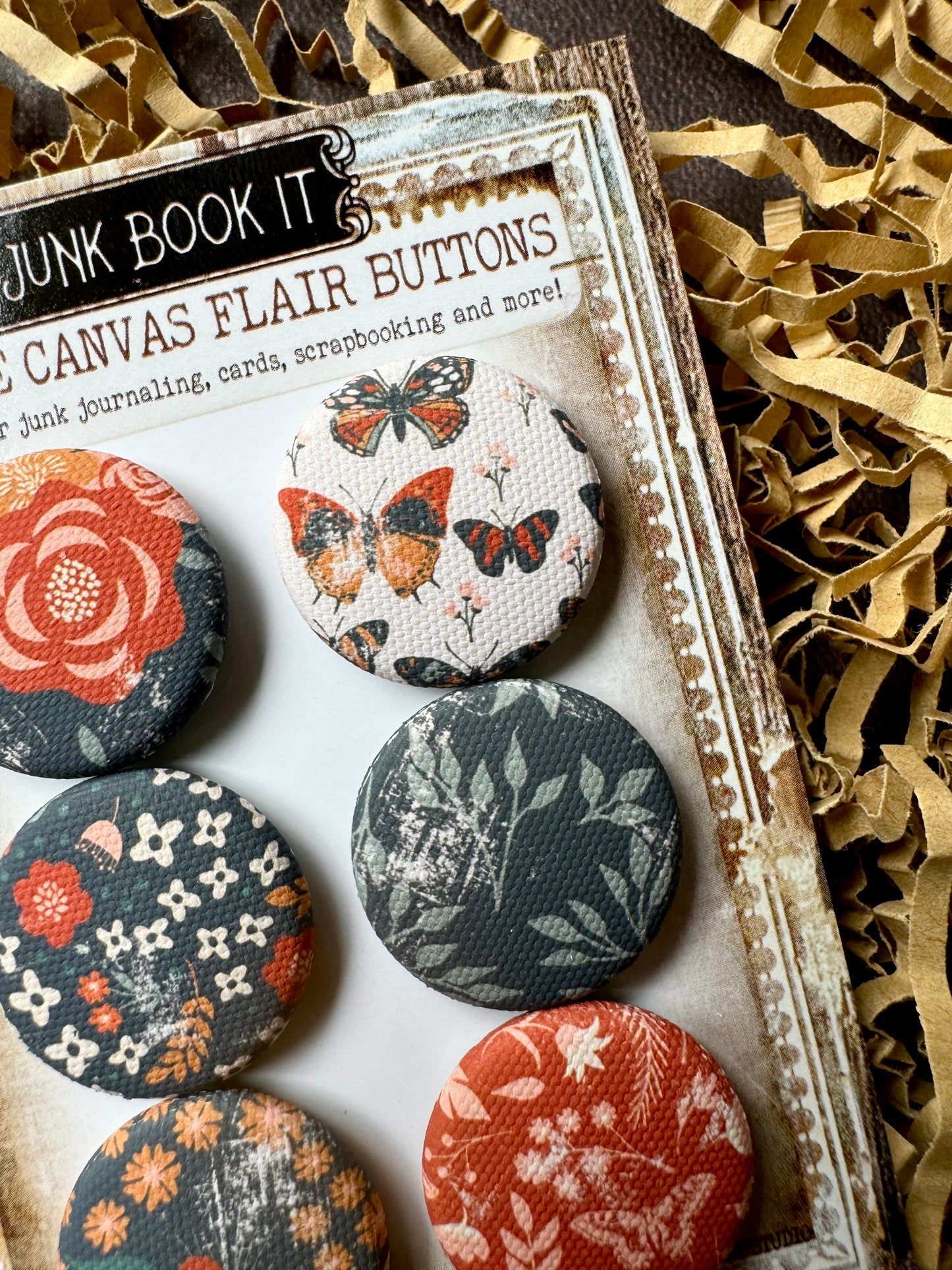 Vintage Fallish Florals Canvas Flair Buttons