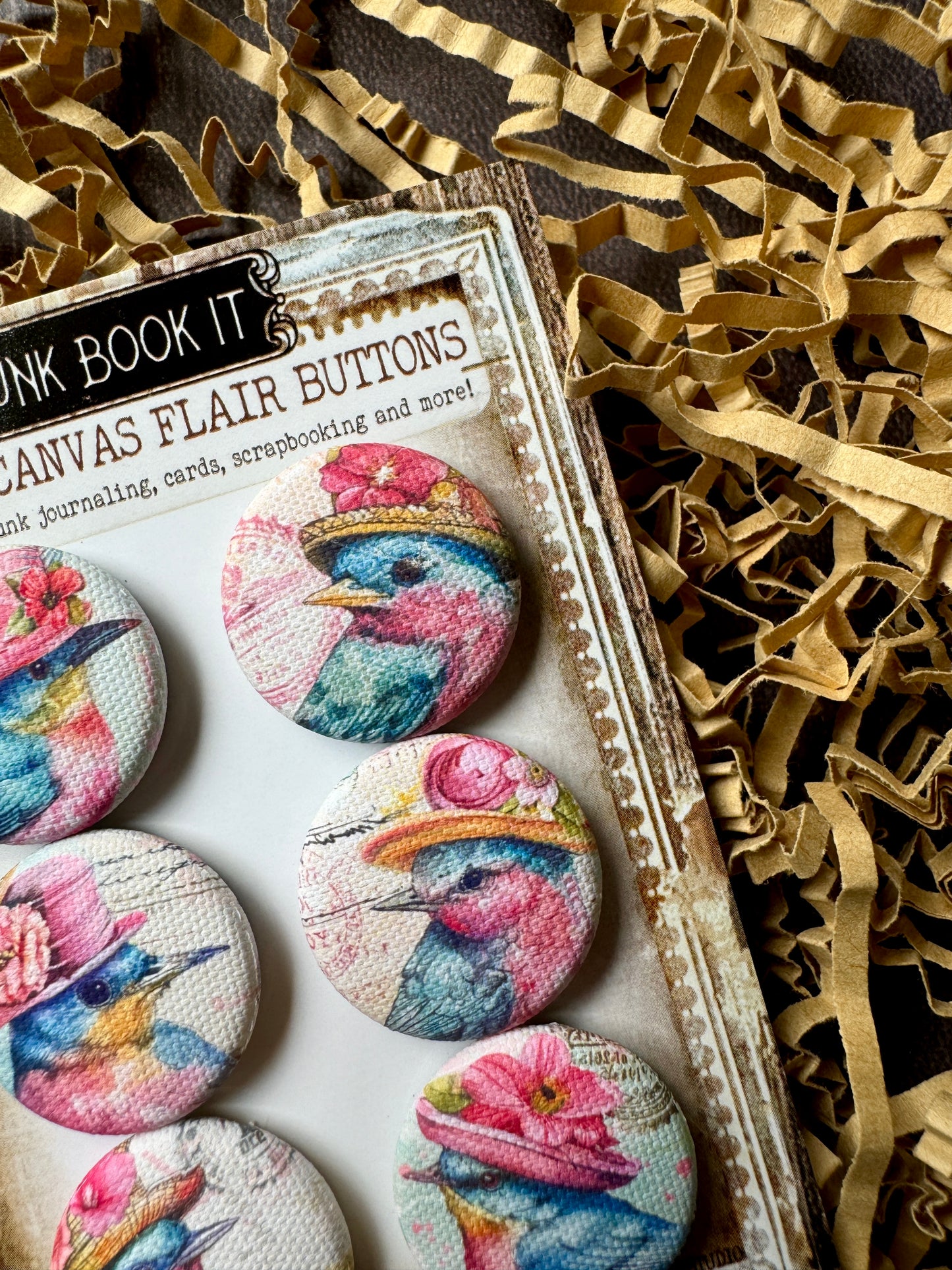 Vintage Sassy Birds Canvas Flair Buttons