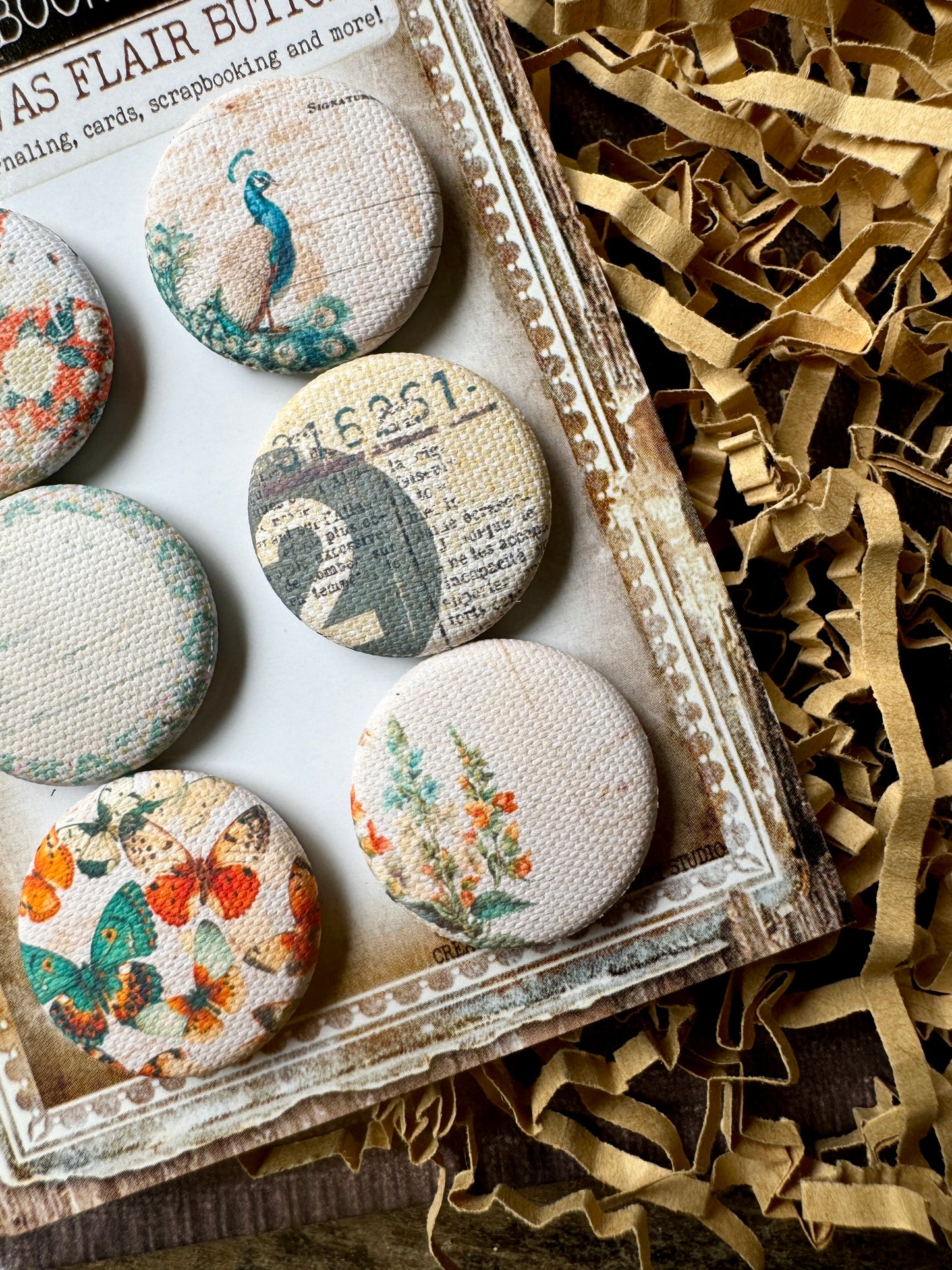 Vintage Floral Mixup Canvas Flair Buttons