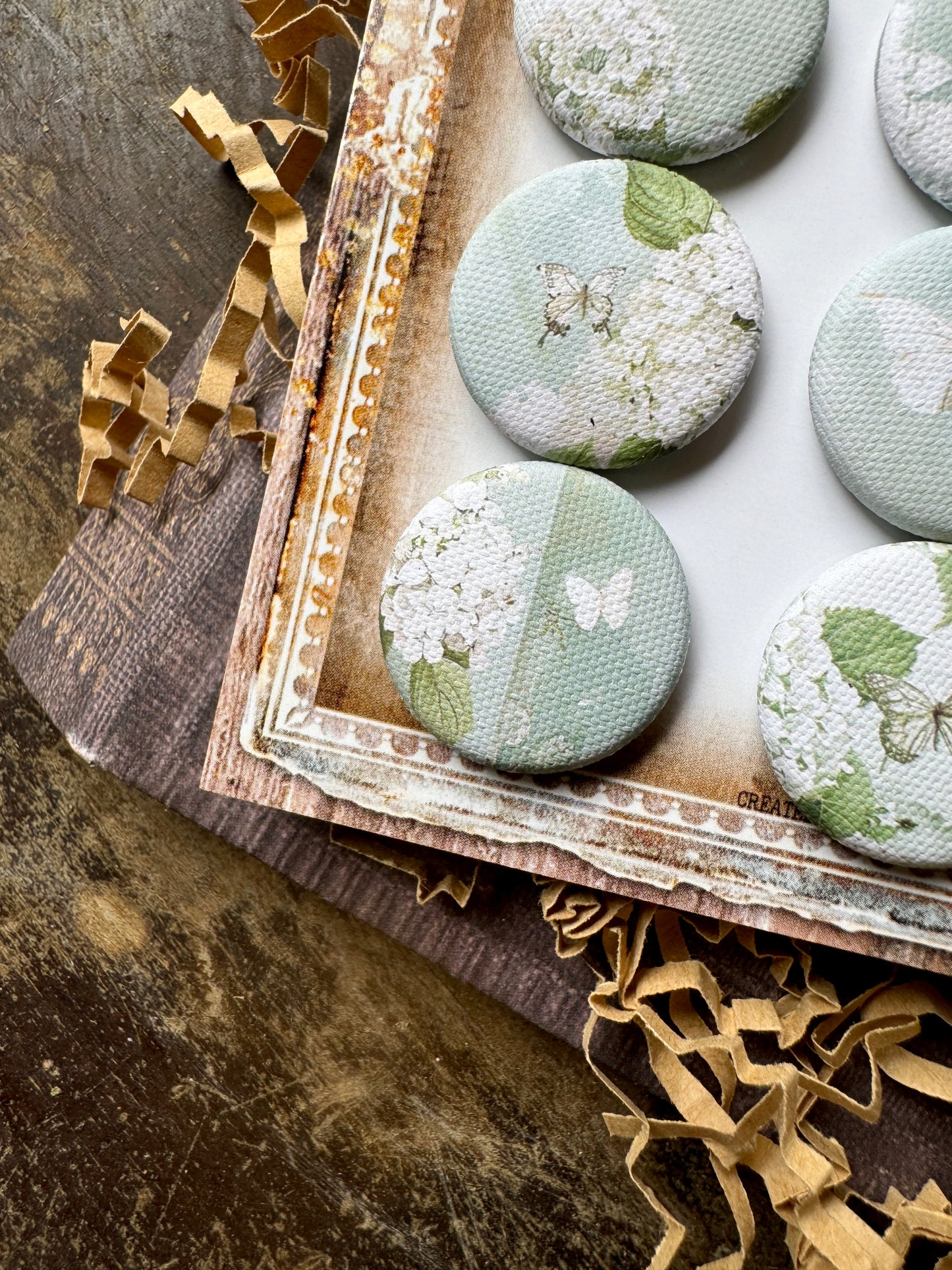 Vintage White Hydrangeas Canvas Flair Buttons