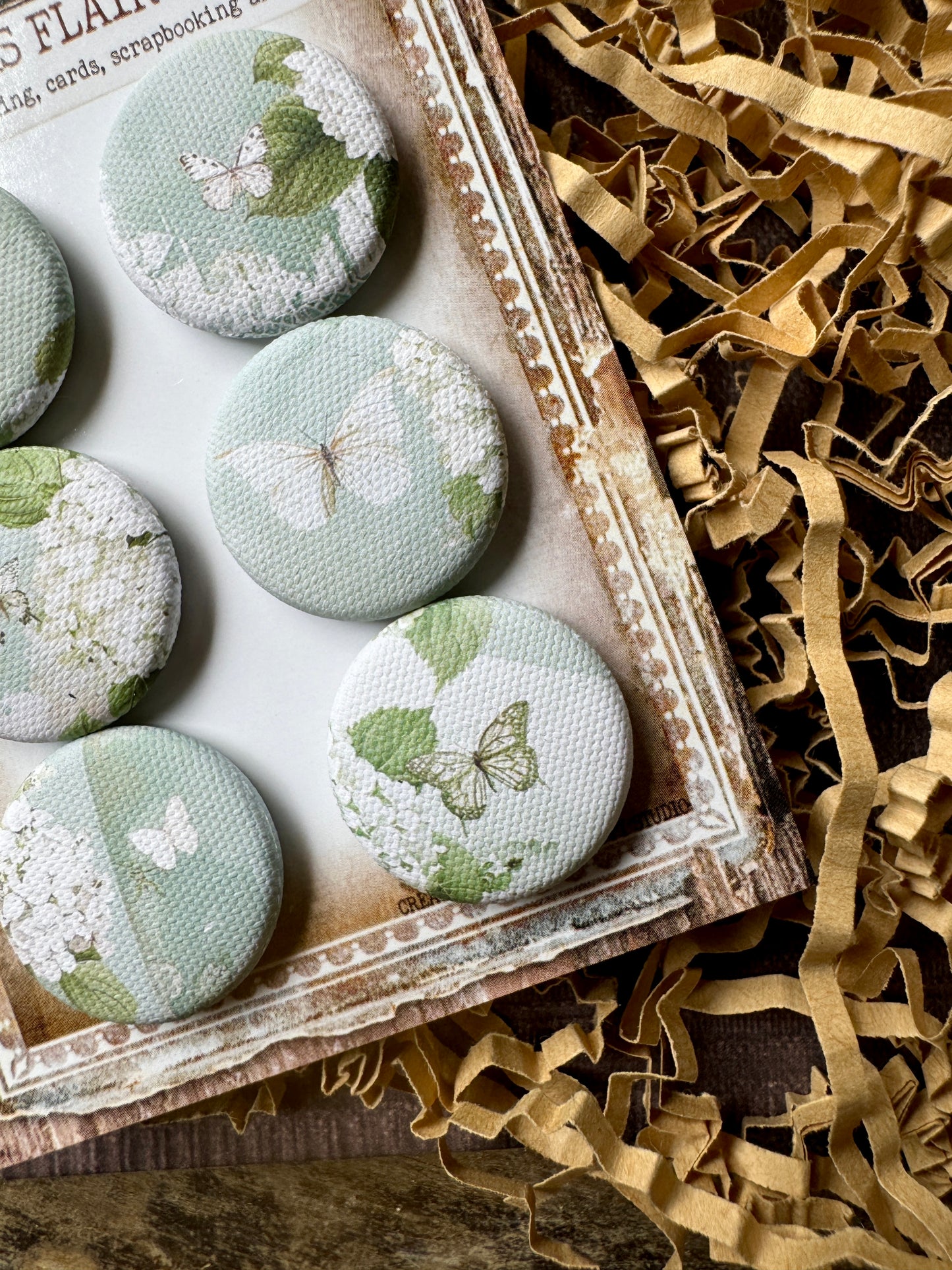 Vintage White Hydrangeas Canvas Flair Buttons