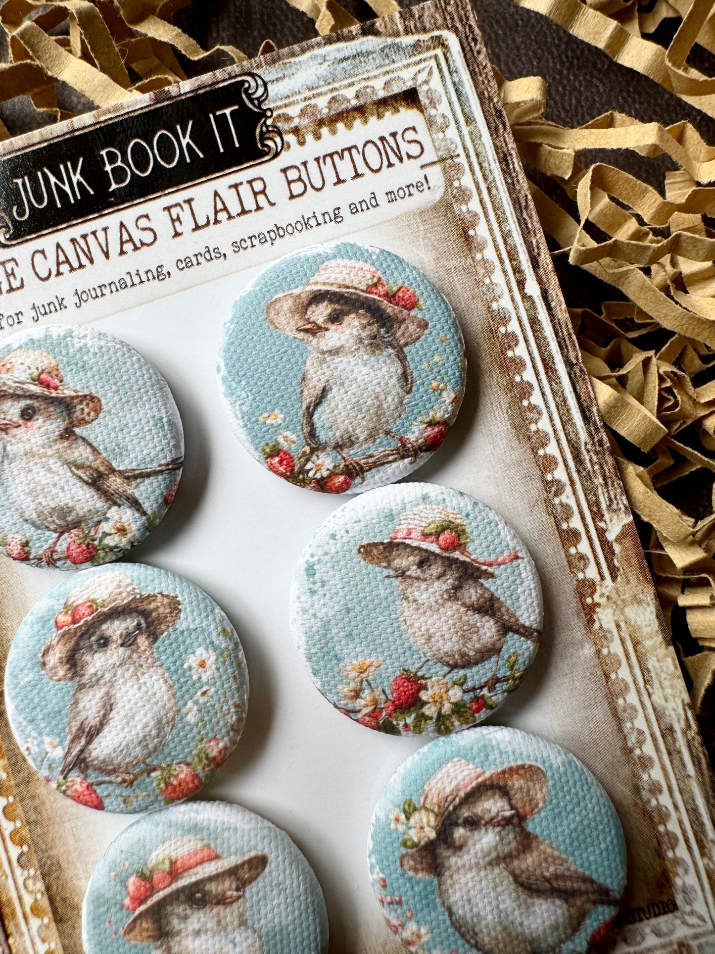 Vintage Sweet Birds Canvas Flair Buttons