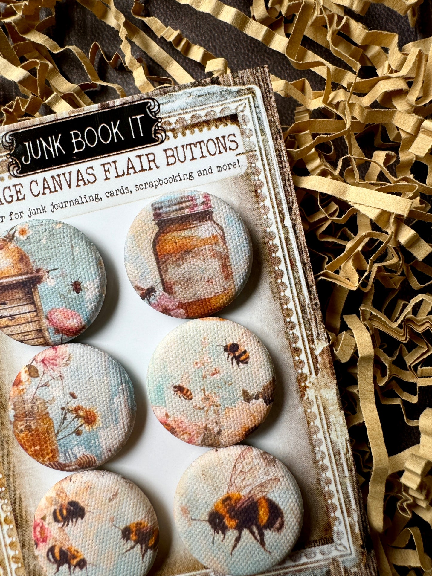 Vintage Honey Bees Canvas Flair Buttons