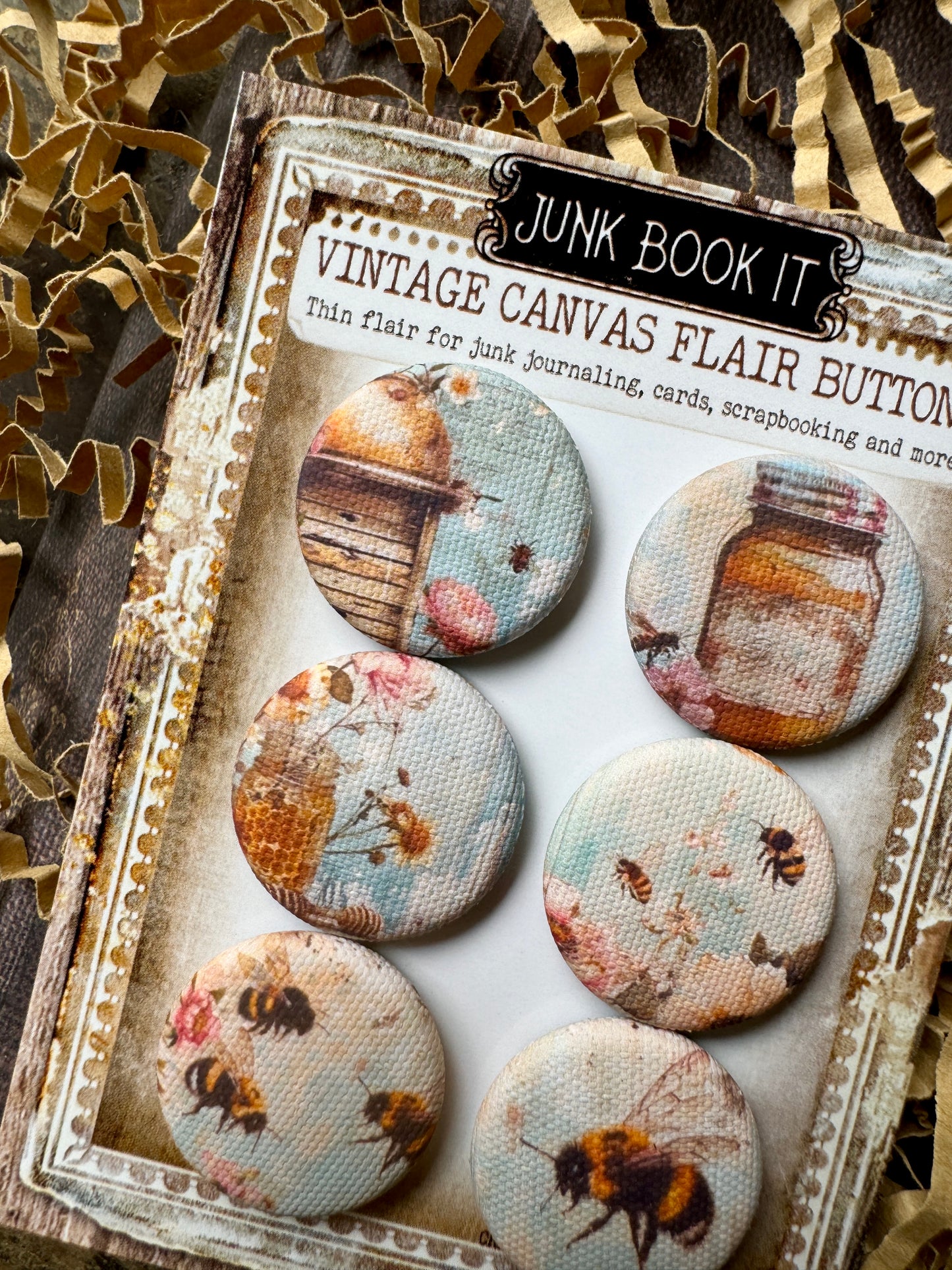 Vintage Honey Bees Canvas Flair Buttons