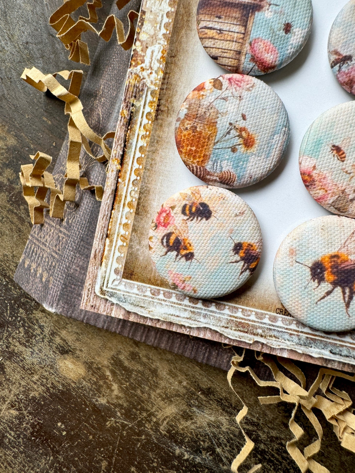 Vintage Honey Bees Canvas Flair Buttons