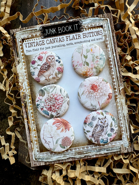 Vintage Fall Floral Owl Canvas Flair Buttons