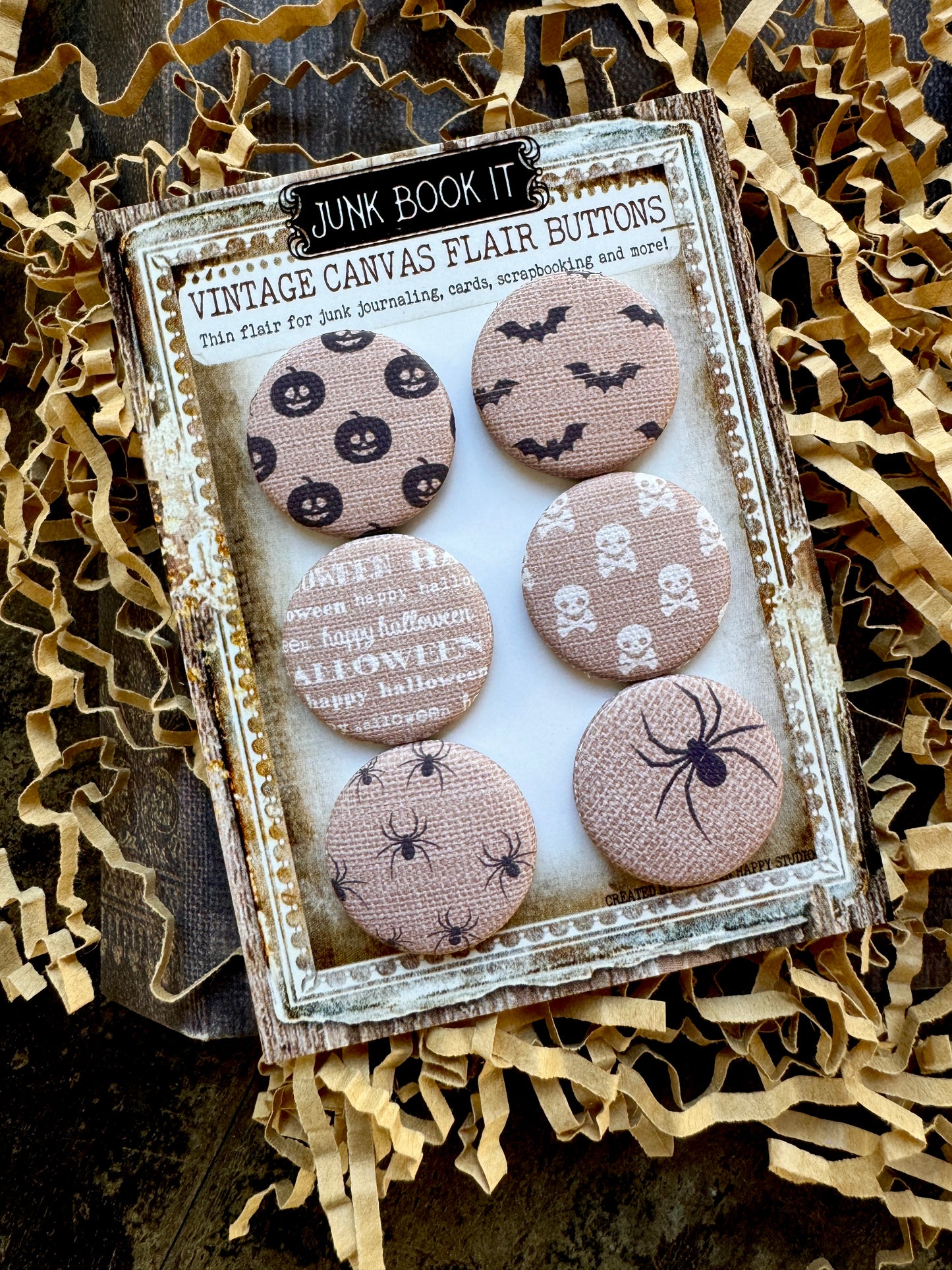 Vintage Burlap Halloween Canvas Flair Buttons