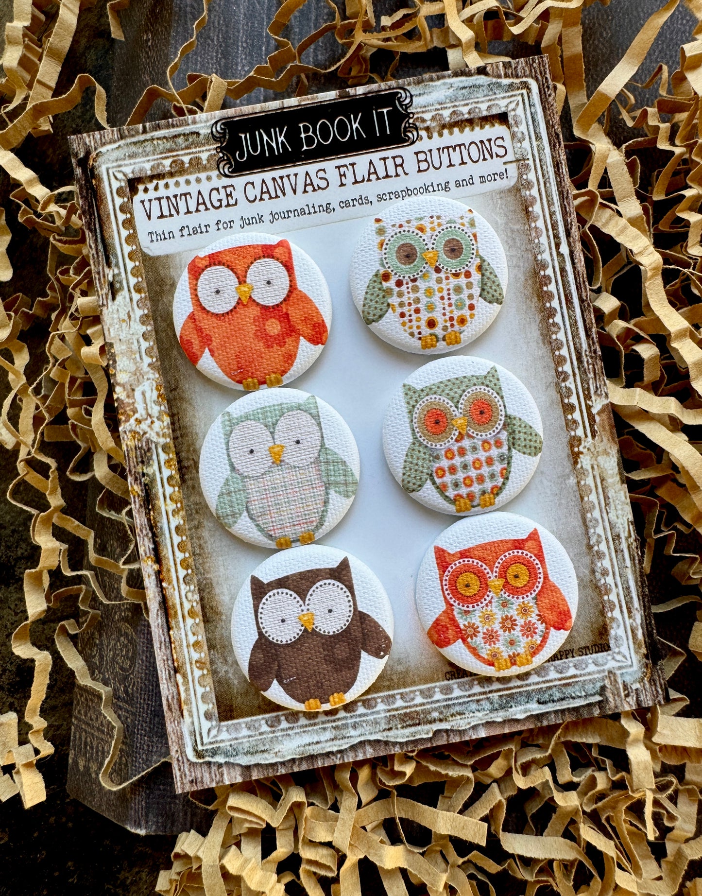 Vintage Owls Canvas Flair Buttons