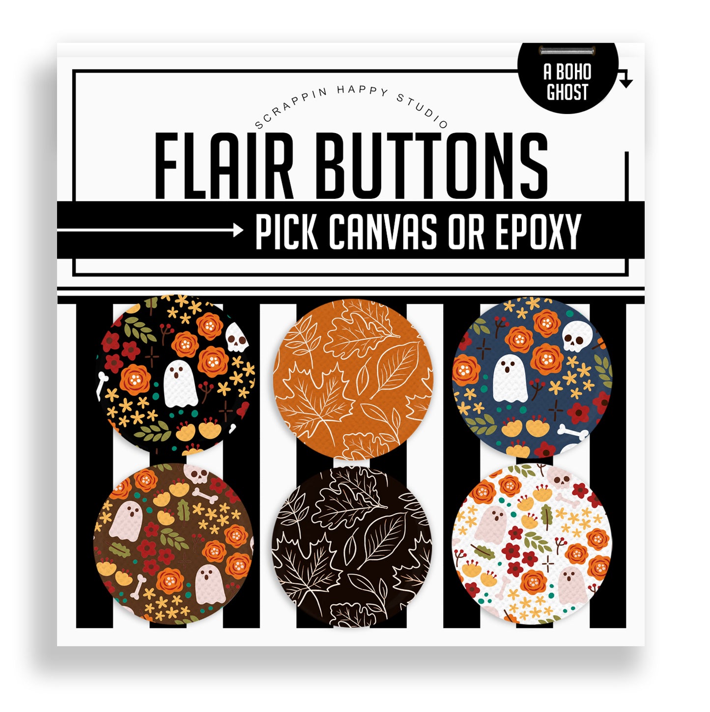 A Boho Ghost Flair Buttons