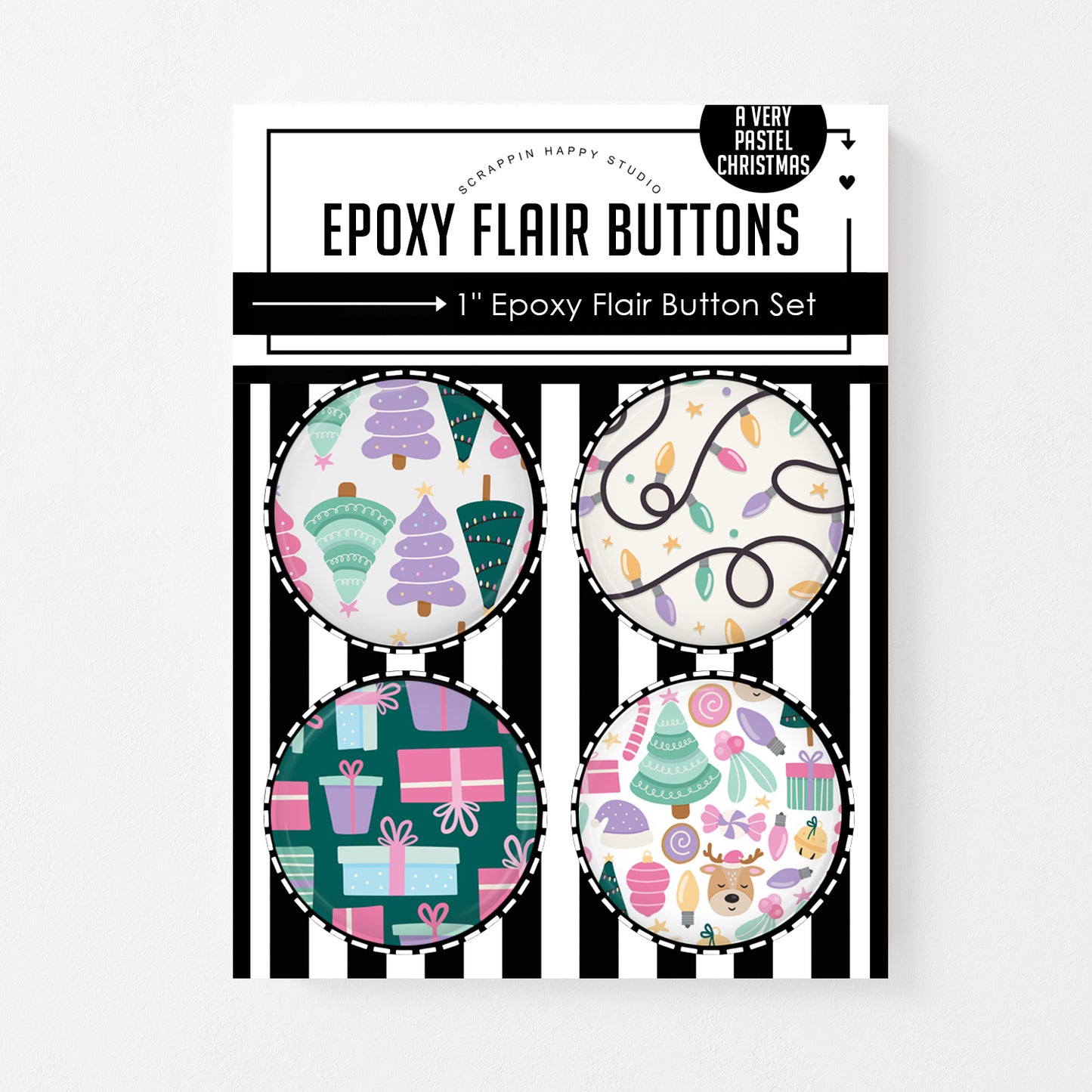 A Very Pastel Christmas Epoxy Flair Buttons